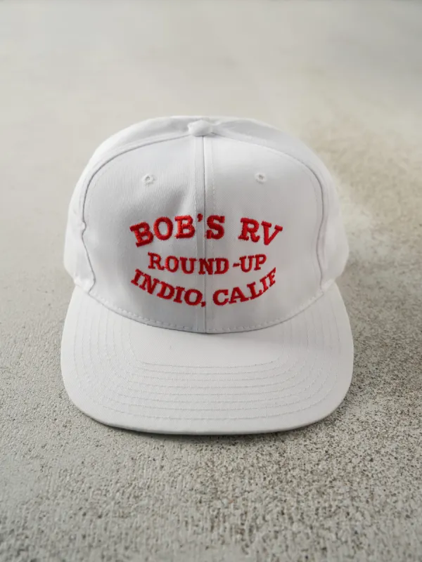 Vintage 90s White Bob's RV Round Up Indio, Calif Embroidered Snapback sold by Rebalance Vintage