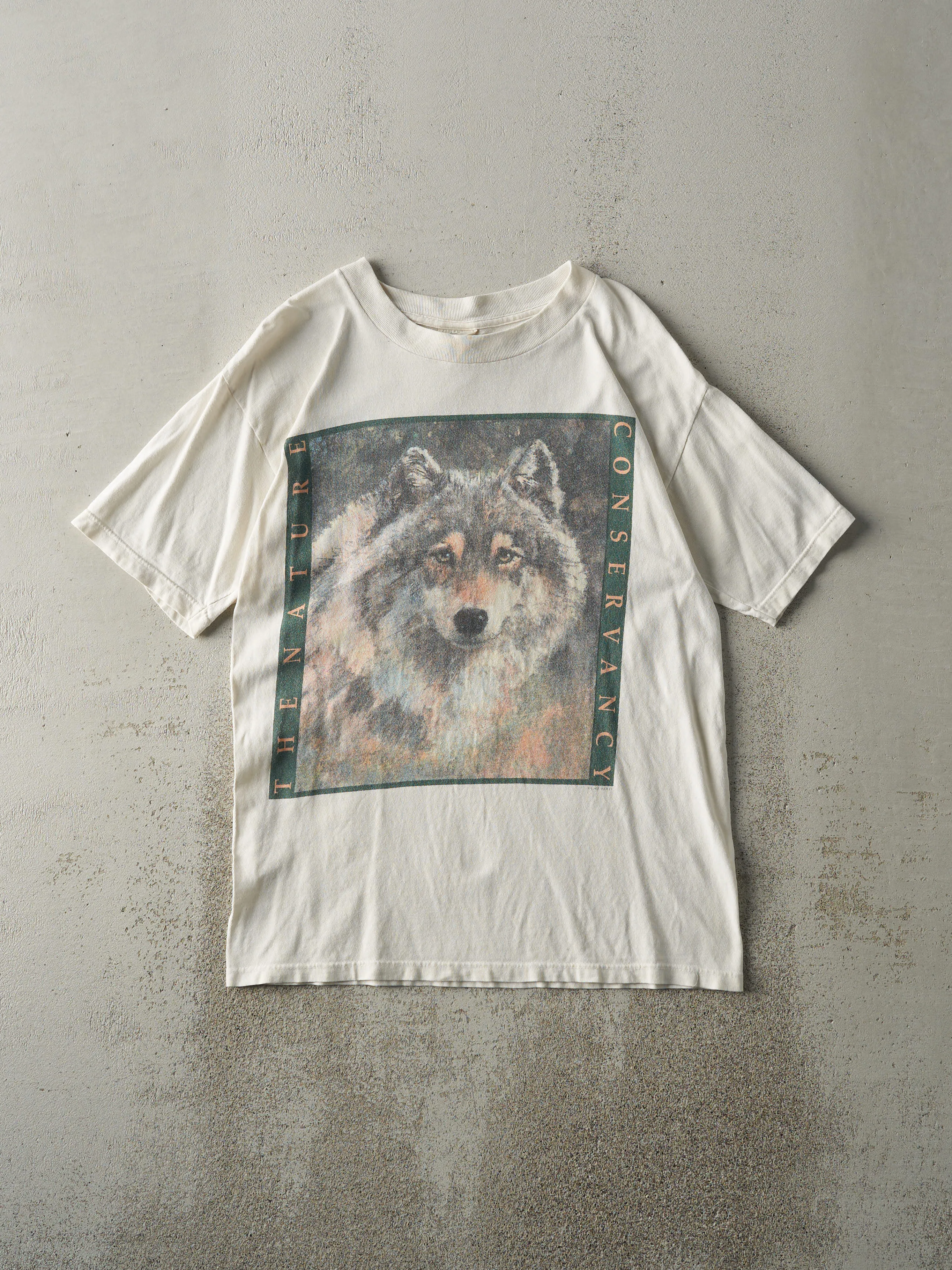 Vintage 90s Beige Nature Conservancy Wolf Tee (S/M) sold by Rebalance Vintage