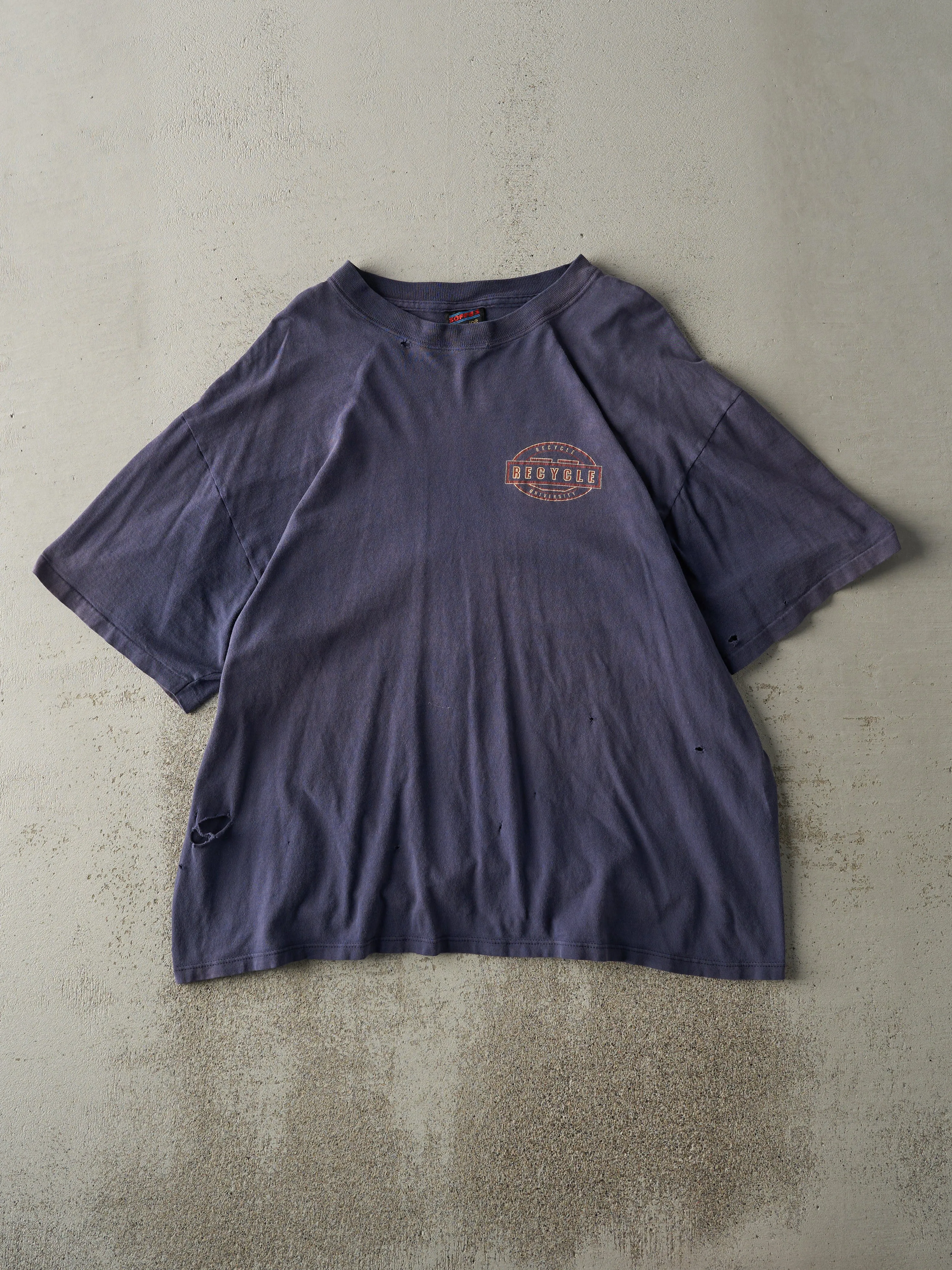Vintage 90s Navy Blue Recycle University Tee (L) sold by Rebalance Vintage