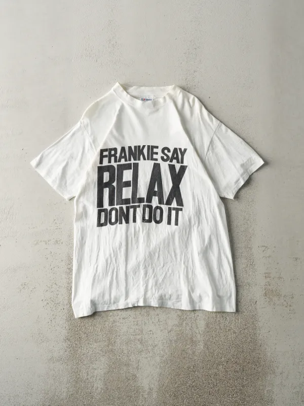 Vintage 90s White "Frankie Says Relax" Single Stitch Tee (M) sold by Rebalance Vintage
