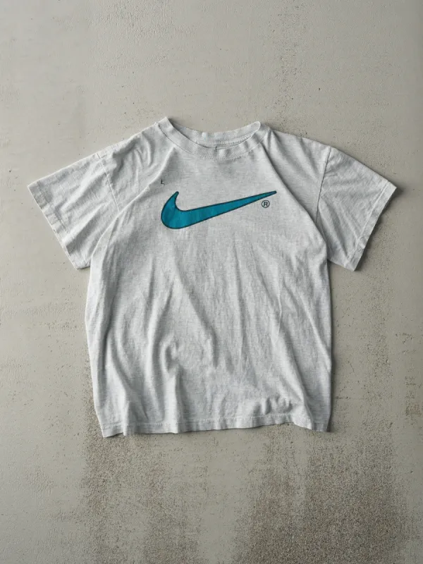 Vintage 90s Heather Grey Nike Big Swoosh Single Stitch Tee (S) sold by Rebalance Vintage