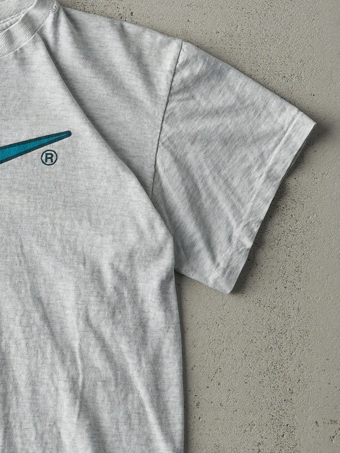 Vintage 90s Heather Grey Nike Big Swoosh Single Stitch Tee (S) sold by Rebalance Vintage product image thumbnail 3