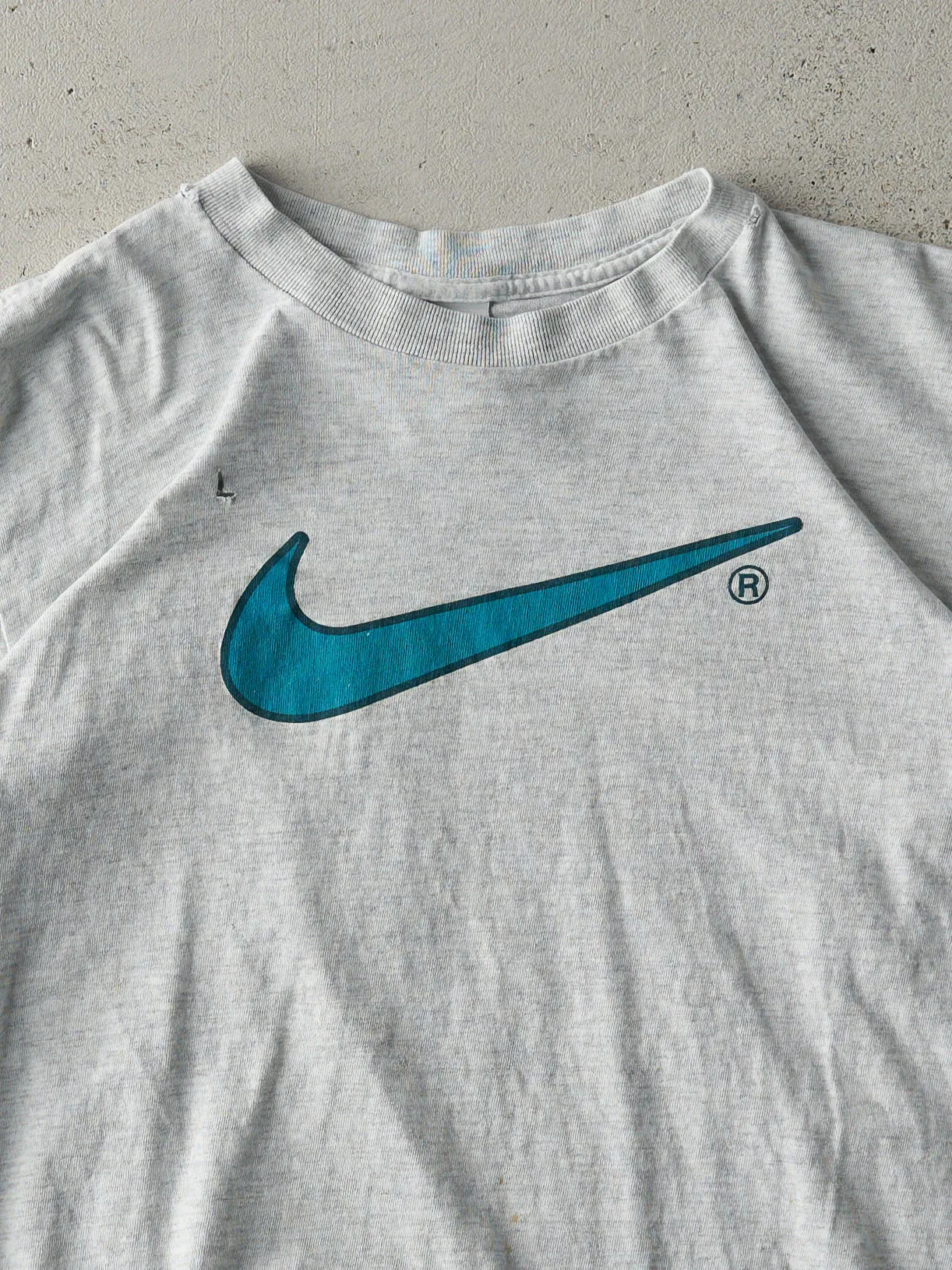 Vintage 90s Heather Grey Nike Big Swoosh Single Stitch Tee (S) sold by Rebalance Vintage product image thumbnail 2