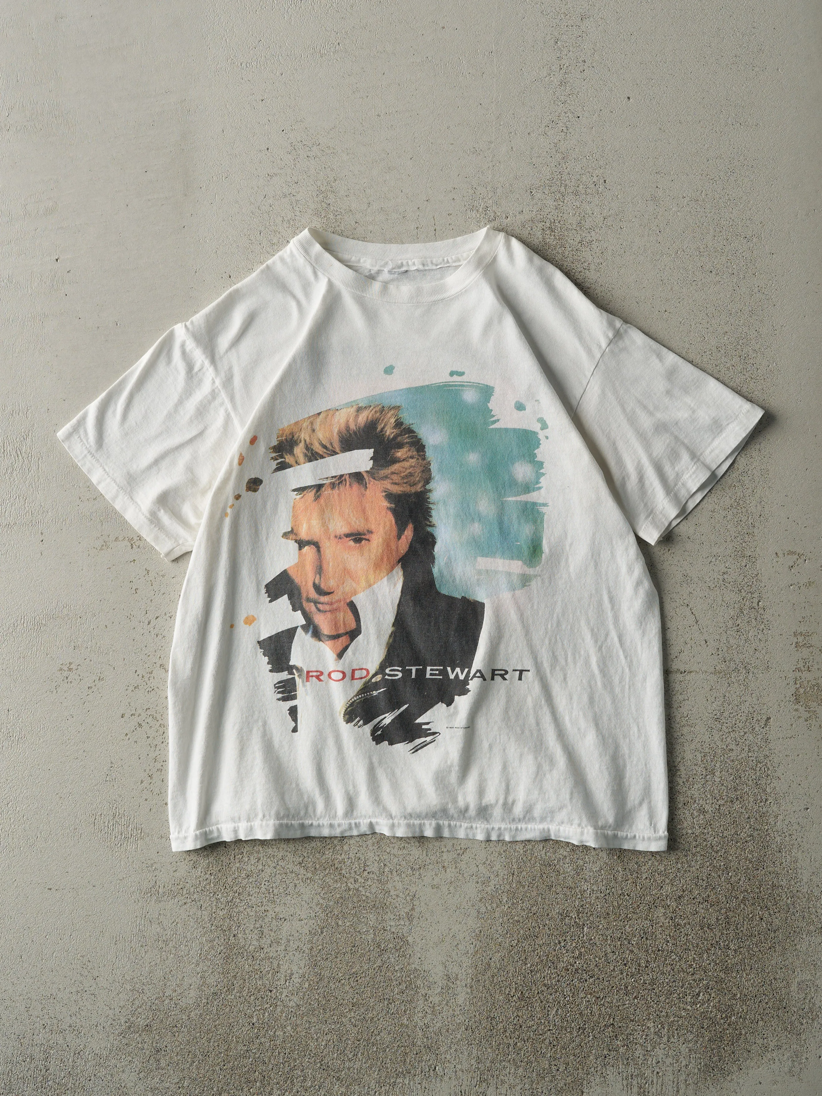 Vintage 91' White Rod Stewart Vagabond Heart Single Stitch Tee (S/M) sold by Rebalance Vintage
