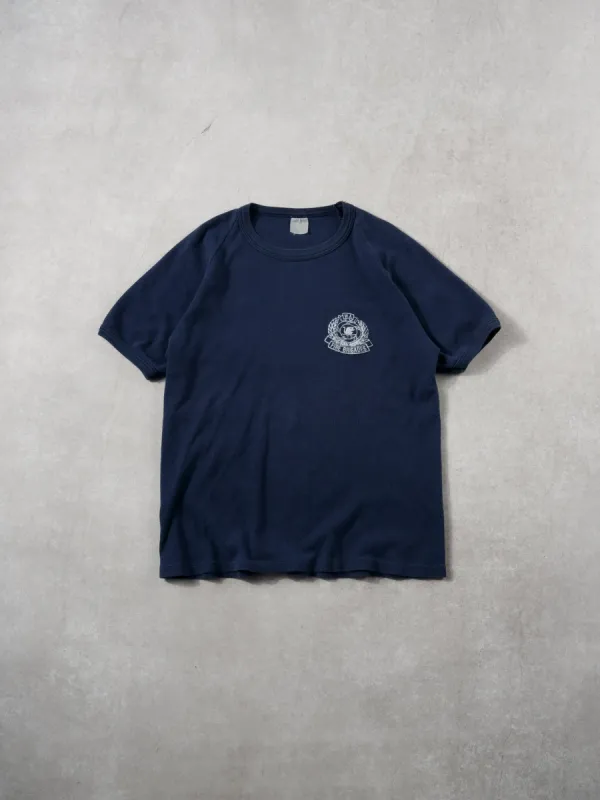 Vintage 70s Navy Blue Ringer Fire Brigades Tee (XS) sold by Rebalance Vintage