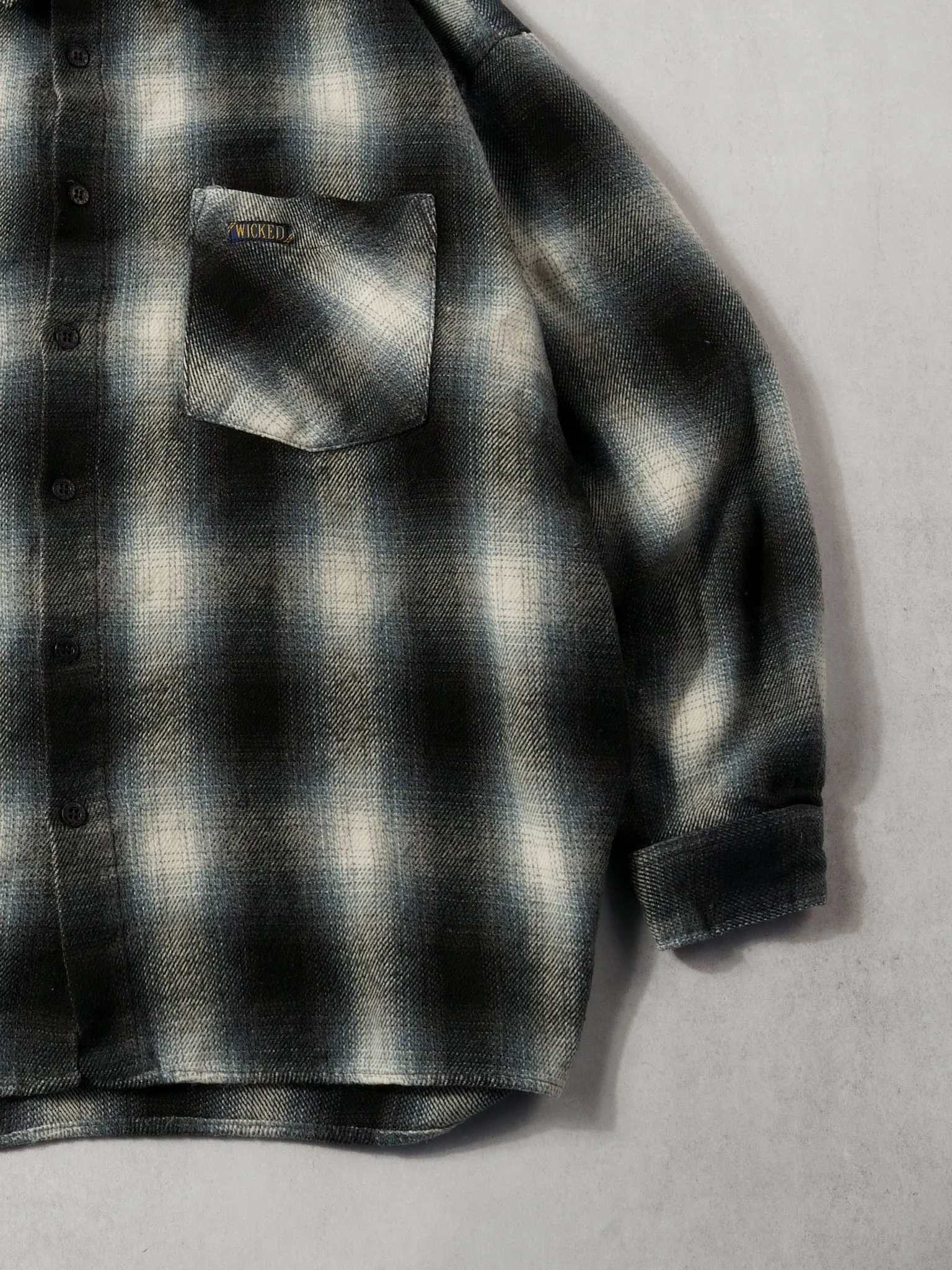 Vintage 90s Black and White Spotted Plaid Print Wicked Flannel (L) sold by Rebalance Vintage product image thumbnail 2