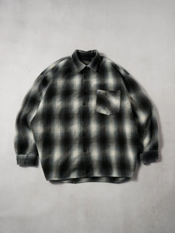 Vintage 90s Black and White Spotted Plaid Print Wicked Flannel (L) sold by Rebalance Vintage