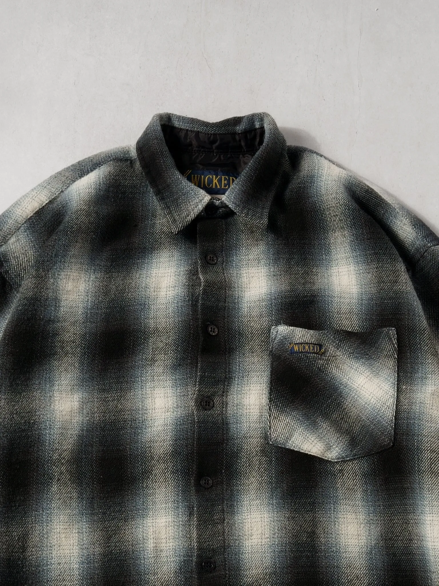 Vintage 90s Black and White Spotted Plaid Print Wicked Flannel (L) sold by Rebalance Vintage product image thumbnail 3