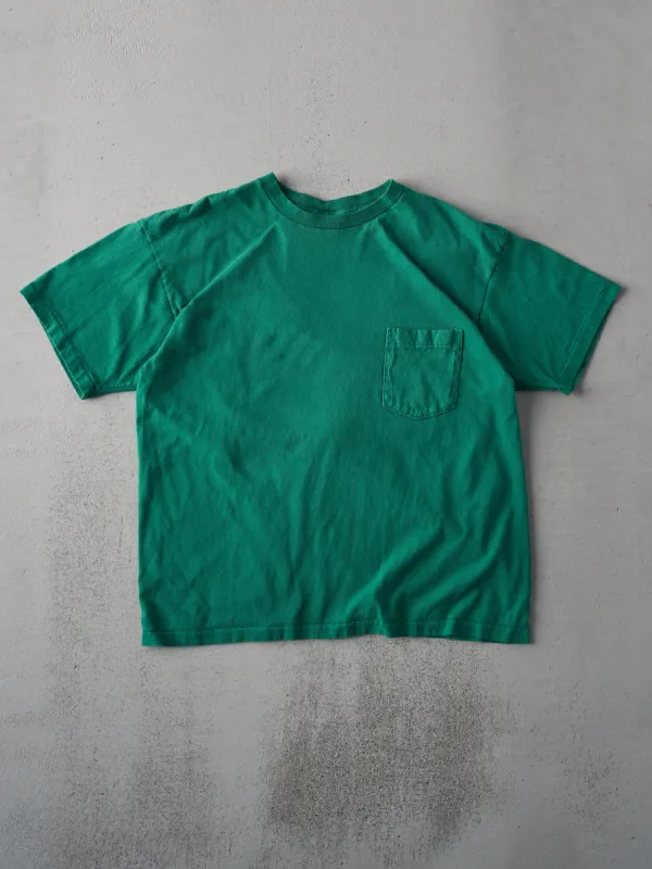 Vintage 90s Kelly Green Blank Boxy Single Stitch Pocket Tee (M) sold by Rebalance Vintage