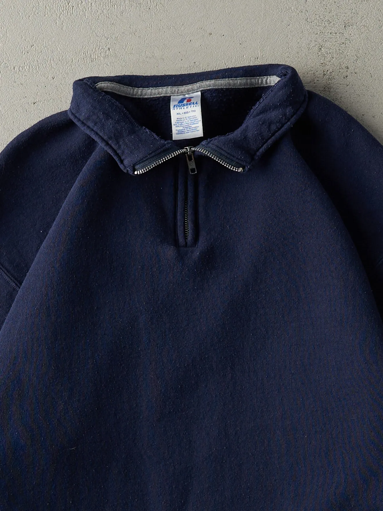 Vintage Y2K Navy Blue Russell Athletic Quarter Zip Sweater (L) sold by Rebalance Vintage product image thumbnail 2