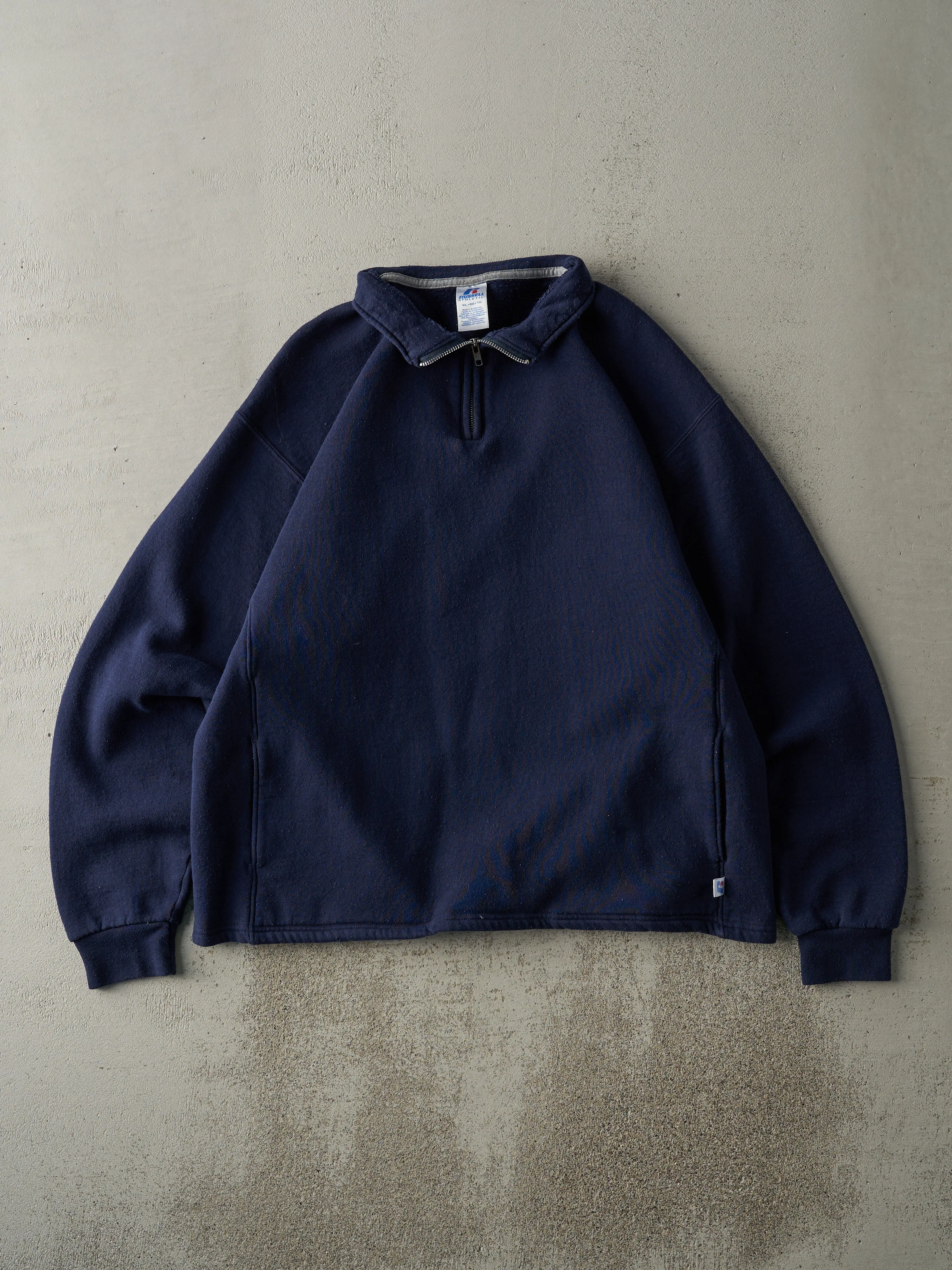 Vintage Y2K Navy Blue Russell Athletic Quarter Zip Sweater (L) sold by Rebalance Vintage
