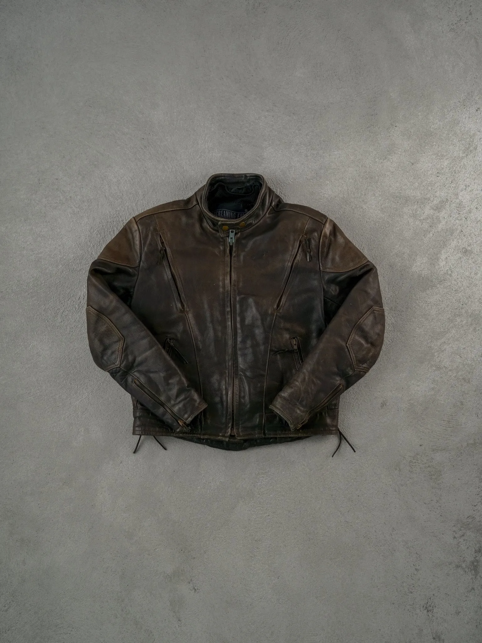 Vintage 90s Brown Screaming Eagle Biker Leather Jacket (M) sold by Rebalance Vintage
