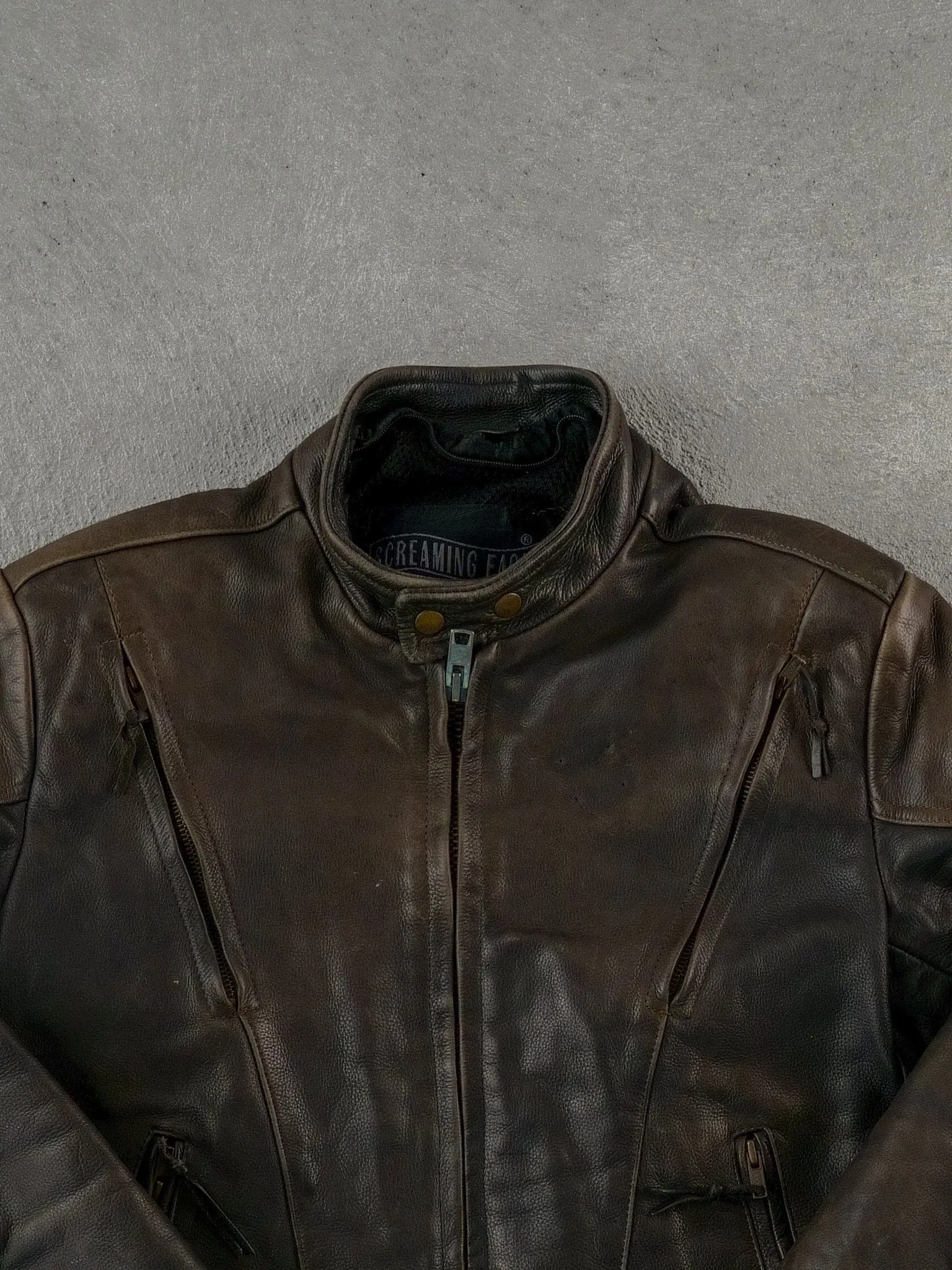 Vintage 90s Brown Screaming Eagle Biker Leather Jacket (M) sold by Rebalance Vintage product image thumbnail 3