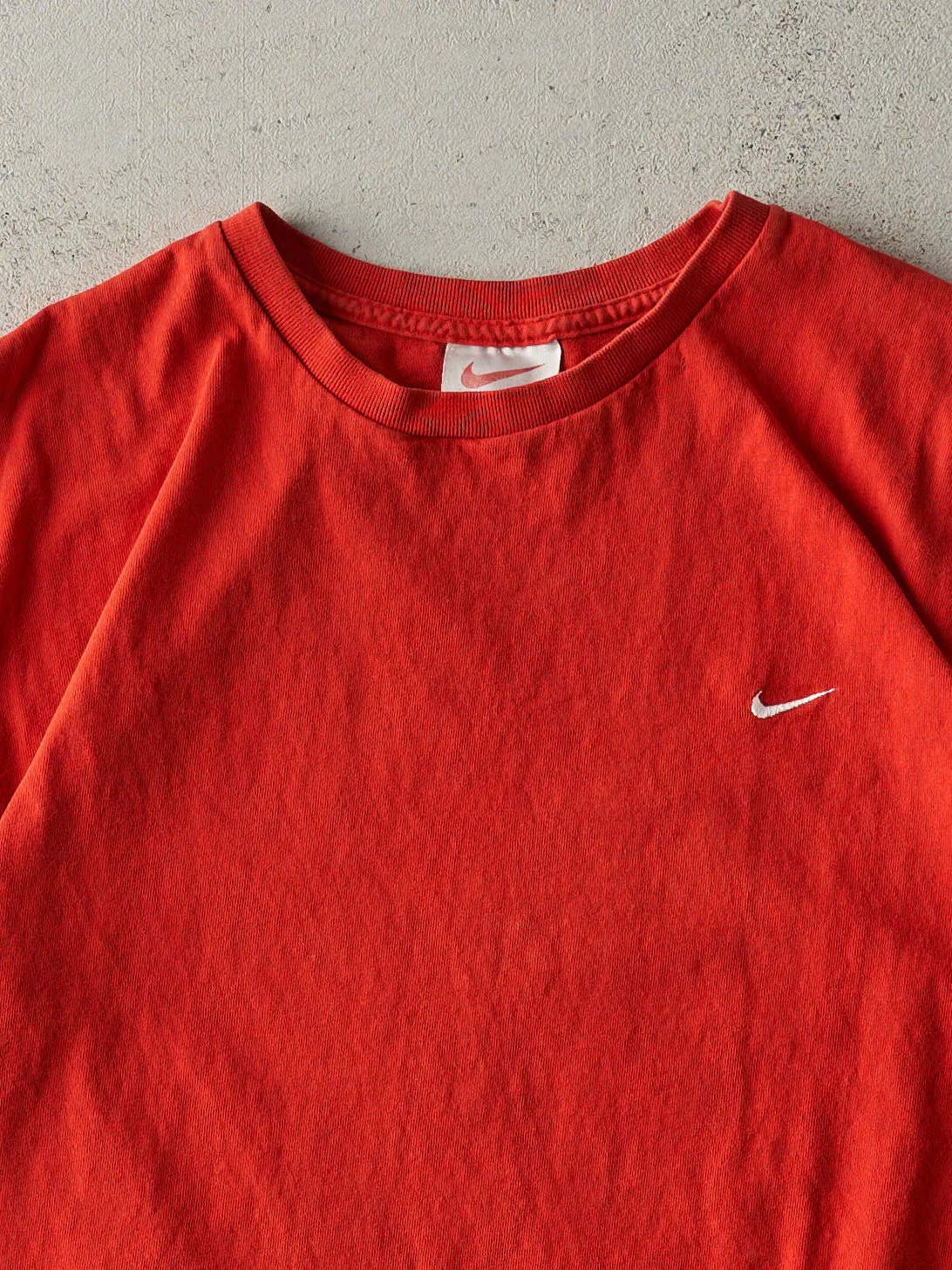Vintage 90s Red Embroidered Nike Swoosh Tee (S) sold by Rebalance Vintage product image thumbnail 2
