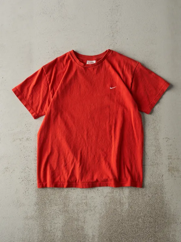 Vintage 90s Red Embroidered Nike Swoosh Tee (S) sold by Rebalance Vintage