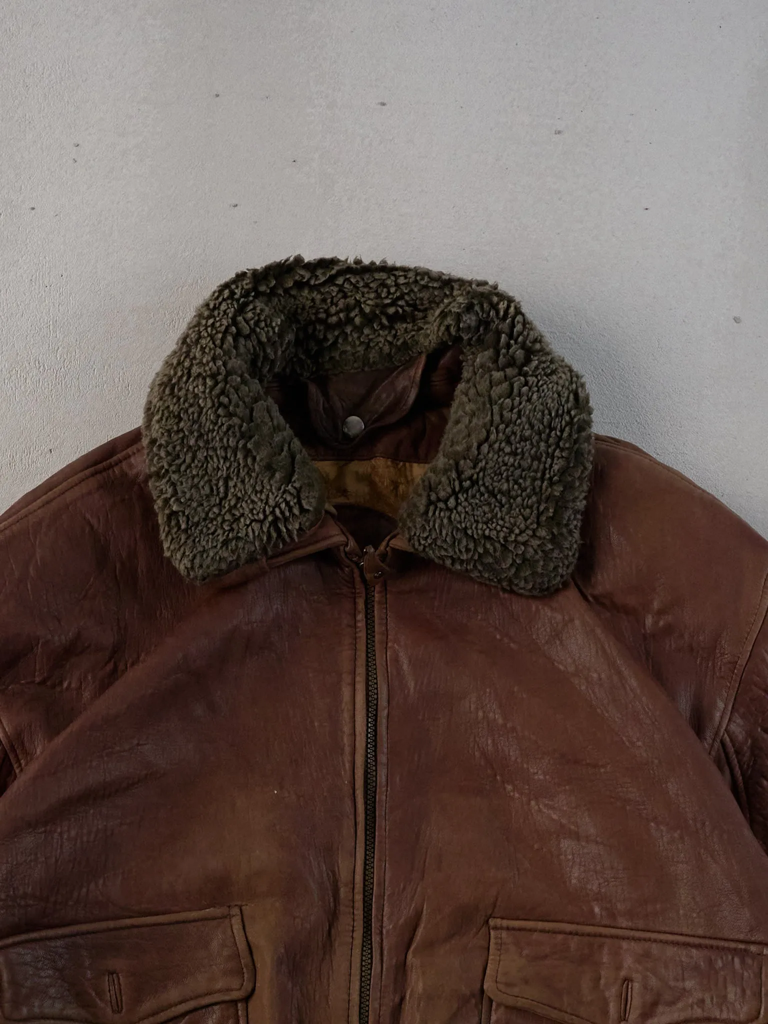 Vintage 90s Brown Danier Collared Sherpa Flight Leather Jacket (L) sold by Rebalance Vintage product image thumbnail 2