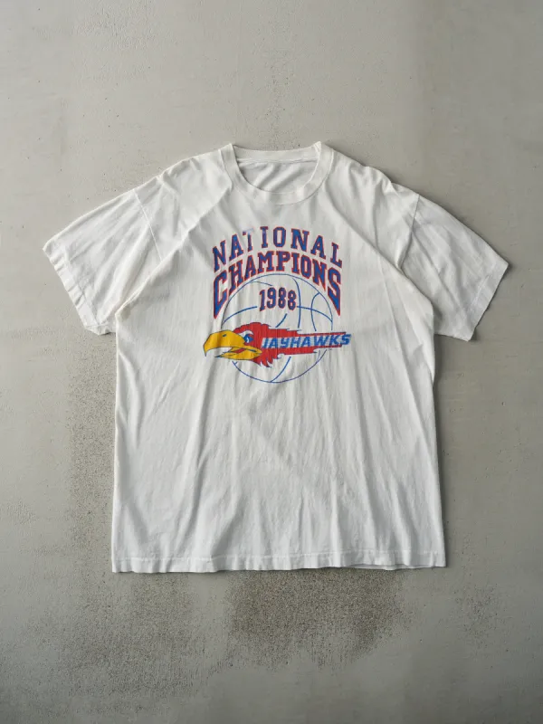 Vintage 88' White JayHawks National Champions Single Stitch Tee (M/L) sold by Rebalance Vintage