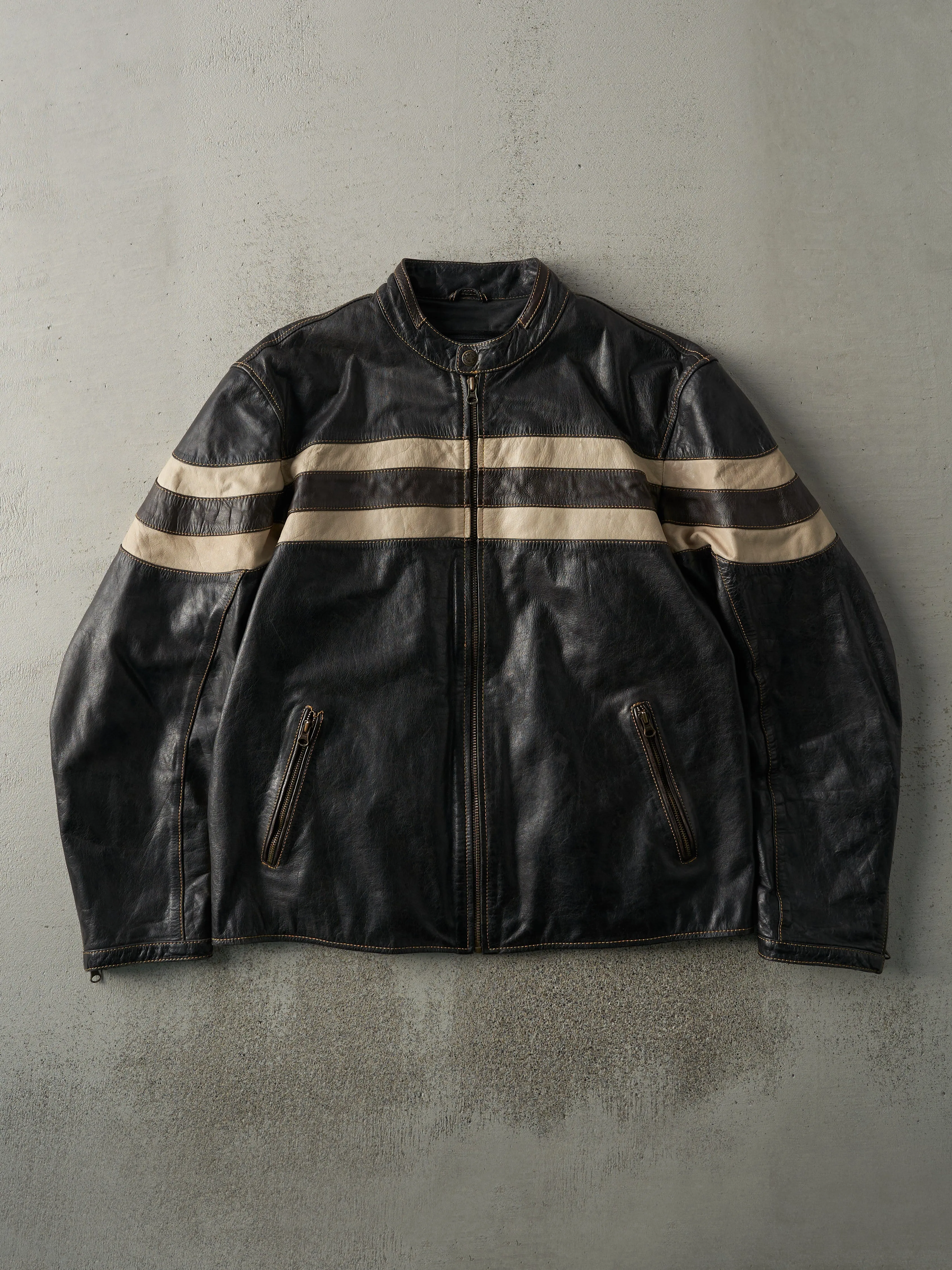 Vintage 90s Dark Brown Dimitri Montreal Leather Biker Jacket (L) sold by Rebalance Vintage