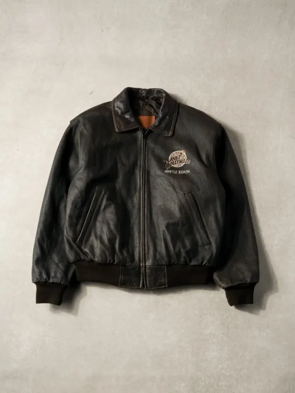 Vintage 90s Black Planet Hollywood Collared Leather Jacket (L) sold by Rebalance Vintage
