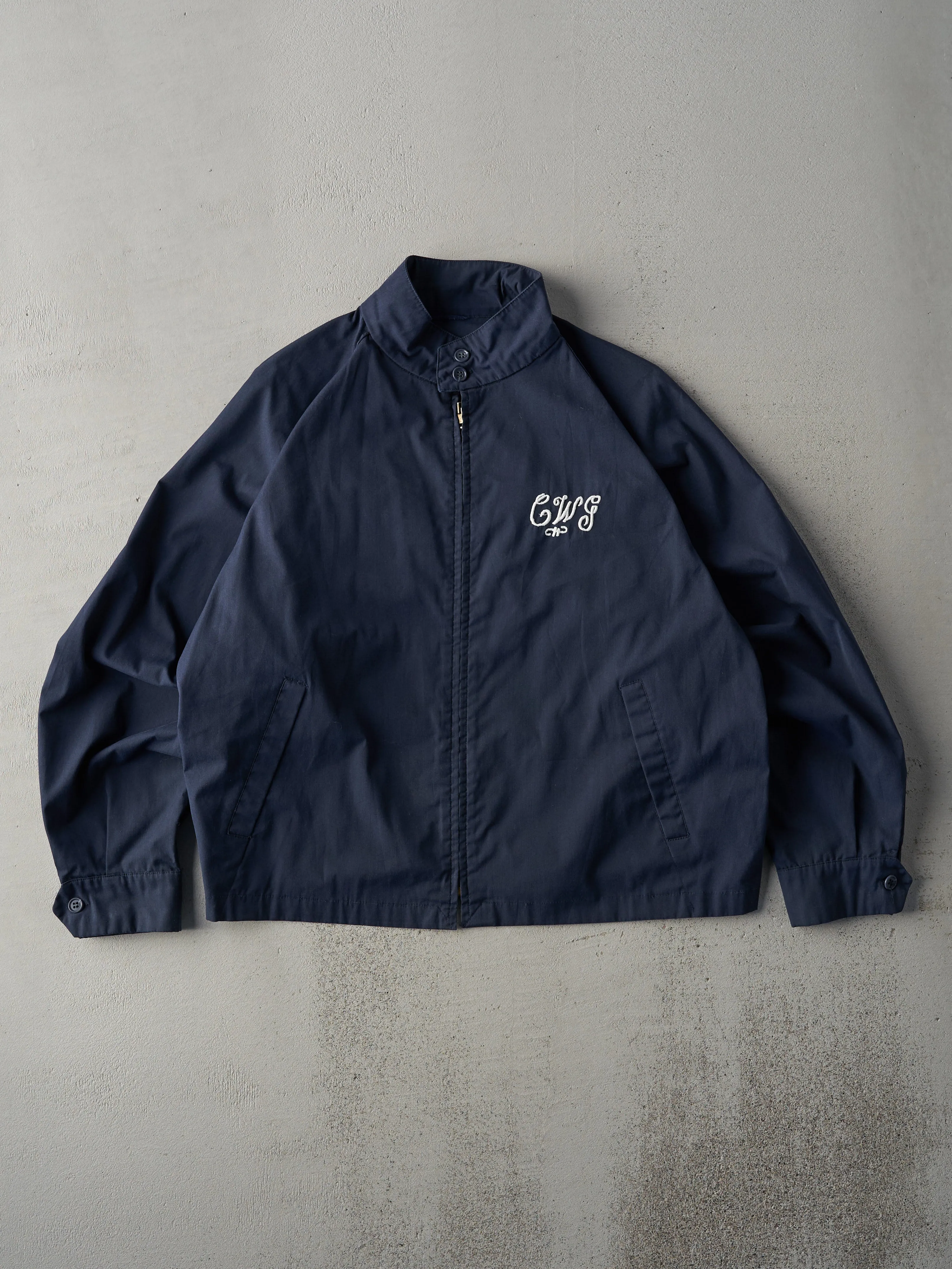 Vintage 60s Navy London Fog Embroidered Harrington Jacket (M) sold by Rebalance Vintage