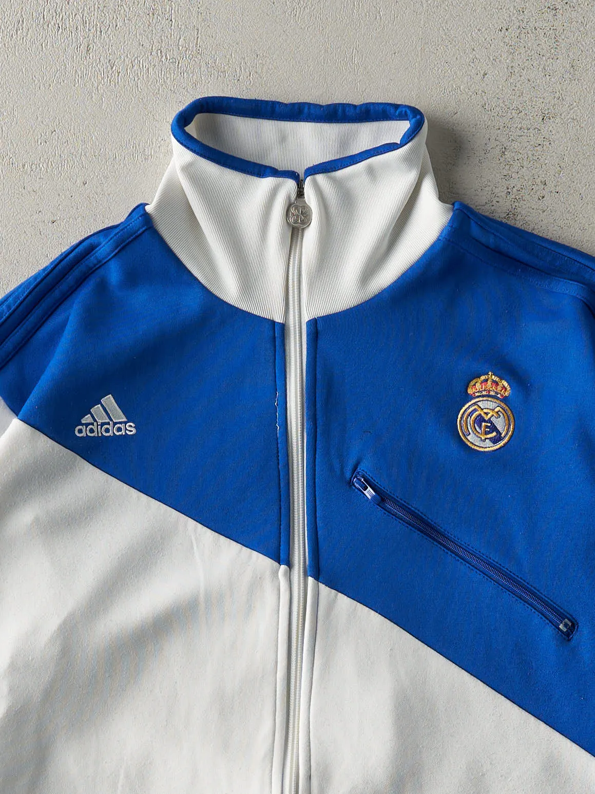 Vintage Y2K Blue & White Adidas x Real Madrid Soccer Club Jacket (M) sold by Rebalance Vintage product image thumbnail 4