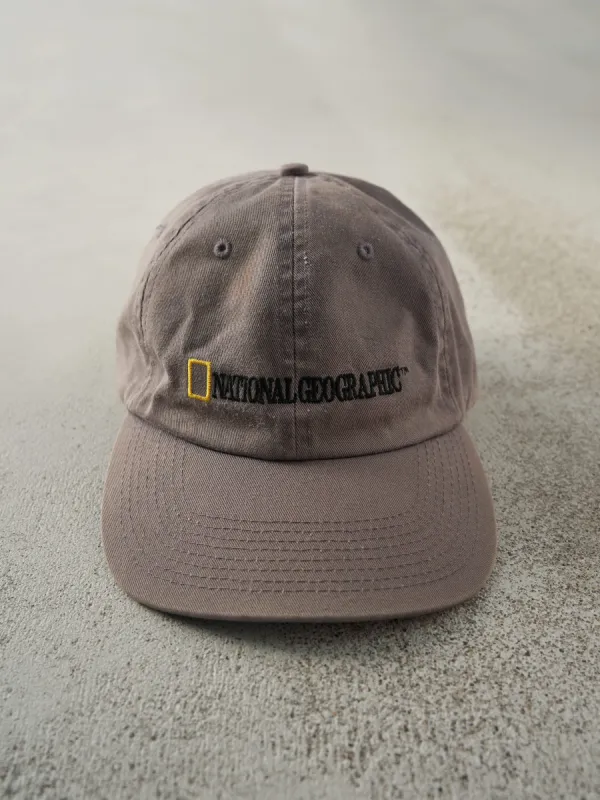Vintage 90s Grey Embroidered National Geographic Strap Back Hat sold by Rebalance Vintage