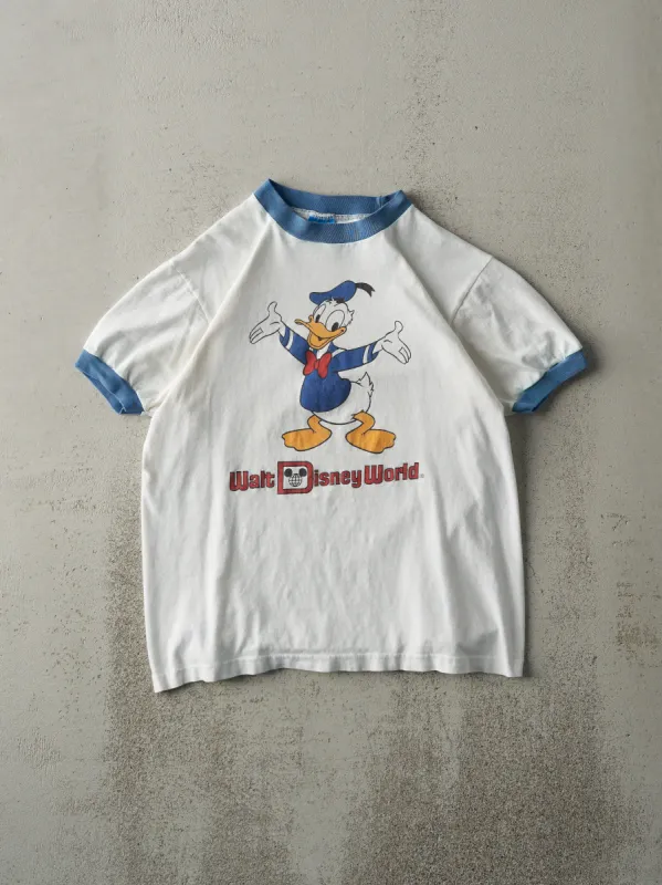 Vintage 90s White Donald Duck Disney Ringer Tee (S) sold by Rebalance Vintage