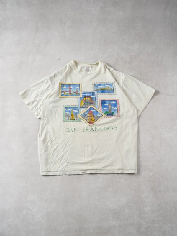 Vintage 90s White San Franciso Graphic Tee (L) sold by Rebalance Vintage