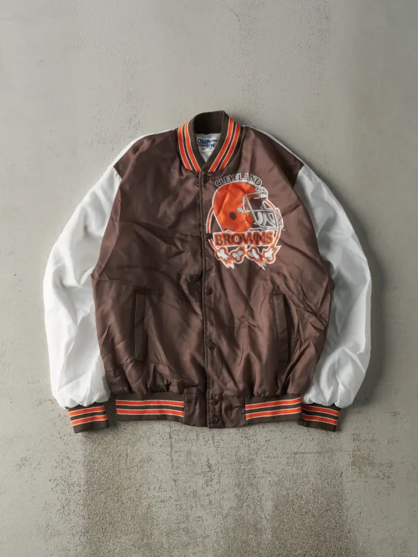 Vintage 90s Brown & White Cleveland Browns x Chalk Line Nylon Bomber Jacket (L) made by Rebalance Vintage