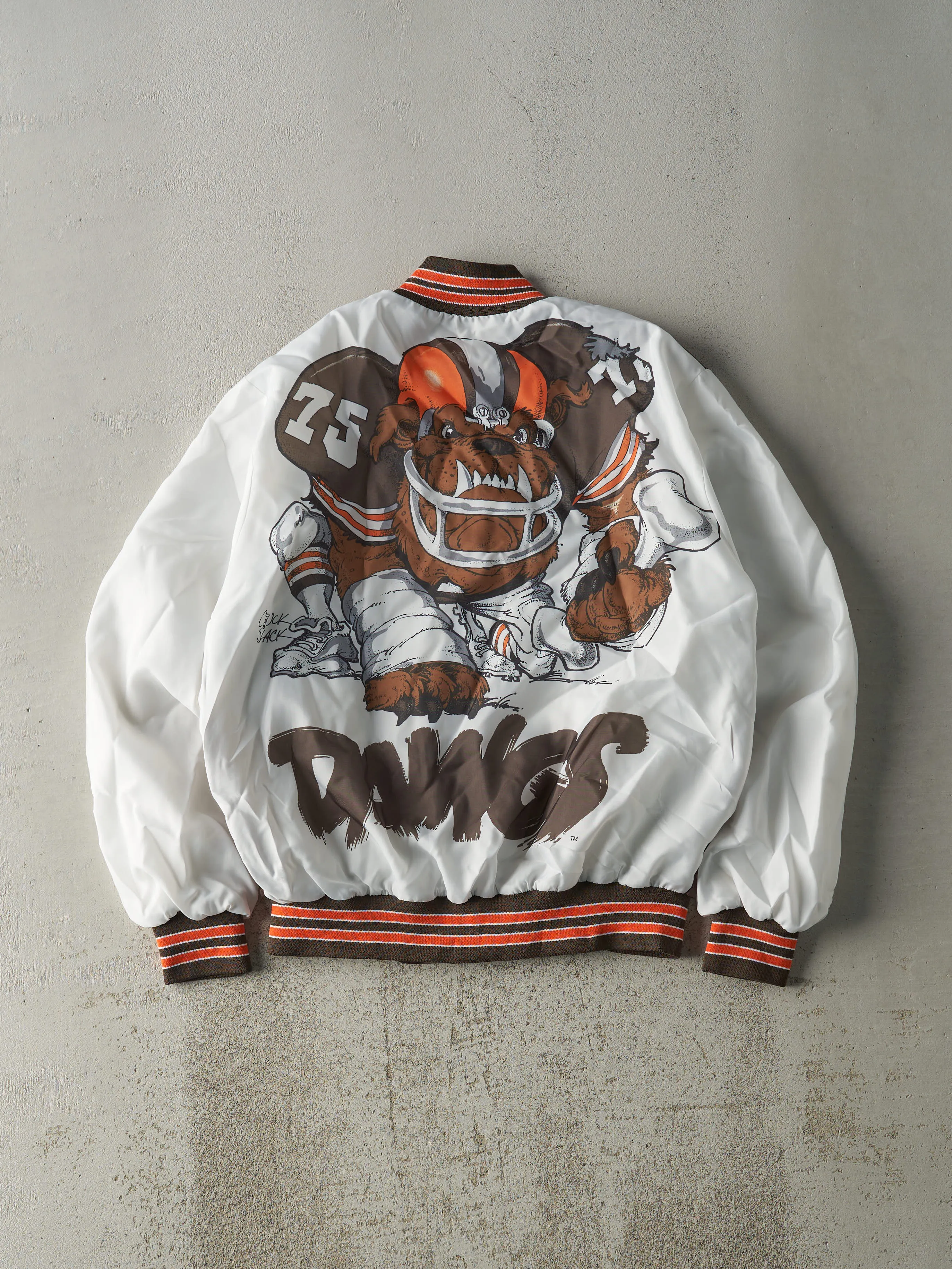 Vintage 90s Brown & White Cleveland Browns x Chalk Line Nylon Bomber Jacket (L) sold by Rebalance Vintage product image thumbnail 2