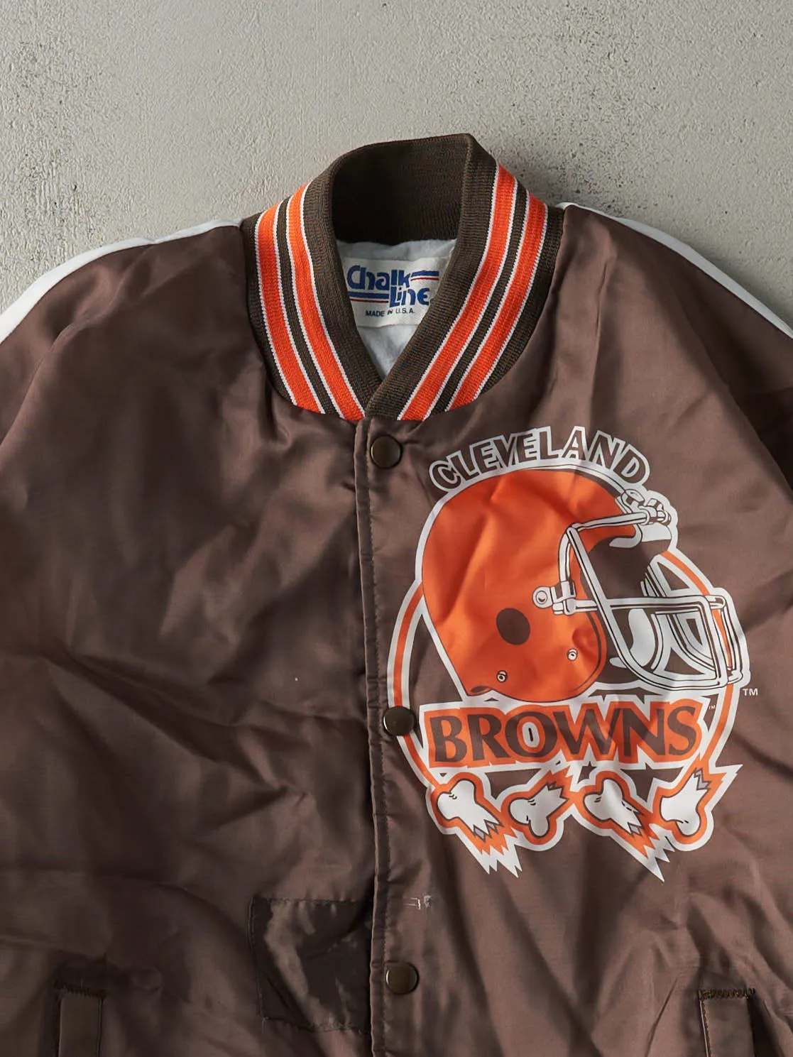 Vintage 90s Brown & White Cleveland Browns x Chalk Line Nylon Bomber Jacket (L) sold by Rebalance Vintage product image thumbnail 3