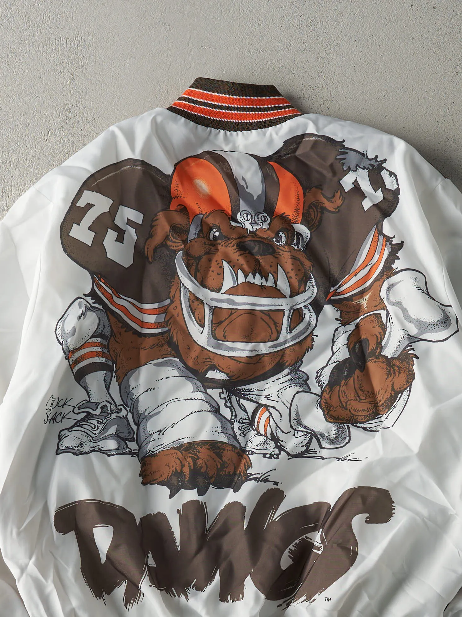 Vintage 90s Brown & White Cleveland Browns x Chalk Line Nylon Bomber Jacket (L) sold by Rebalance Vintage product image thumbnail 4