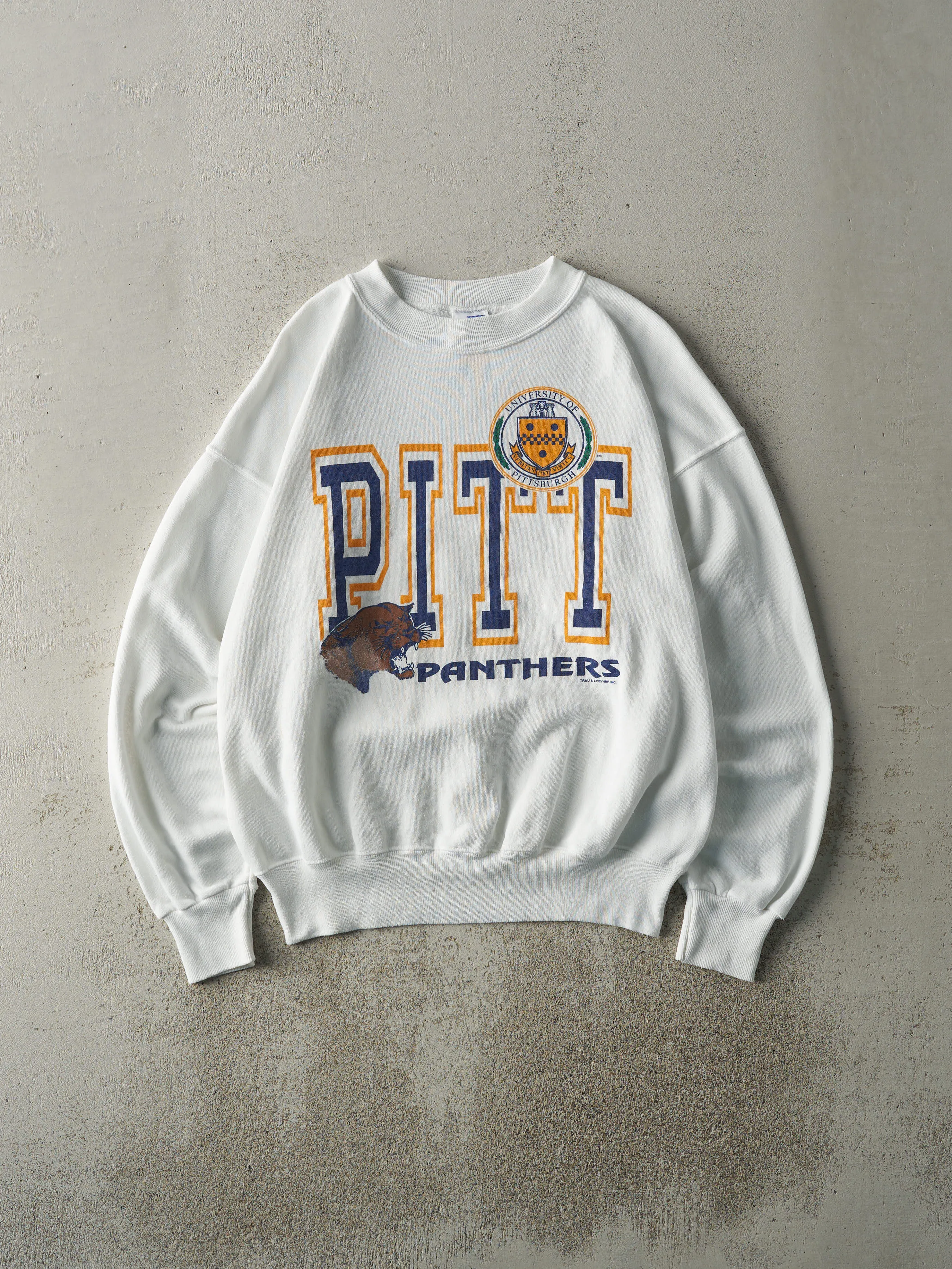 Vintage 90s White University of Pittsburgh Panthers Crewneck (L) sold by Rebalance Vintage