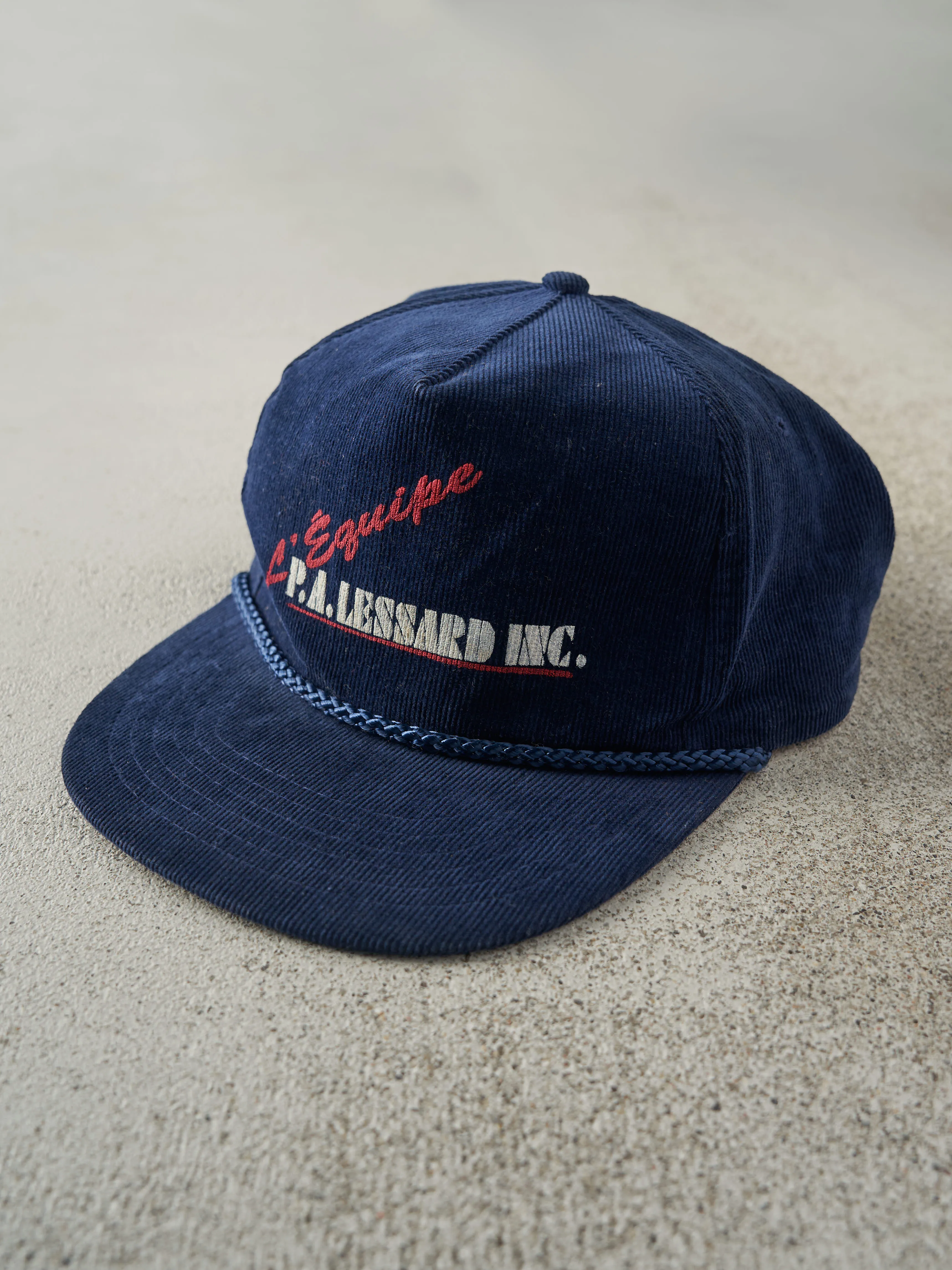 Vintage 90s Navy Blue L'Equipe P.A. Lessard Inc. Corduroy Snapback Hat sold by Rebalance Vintage product image thumbnail 2