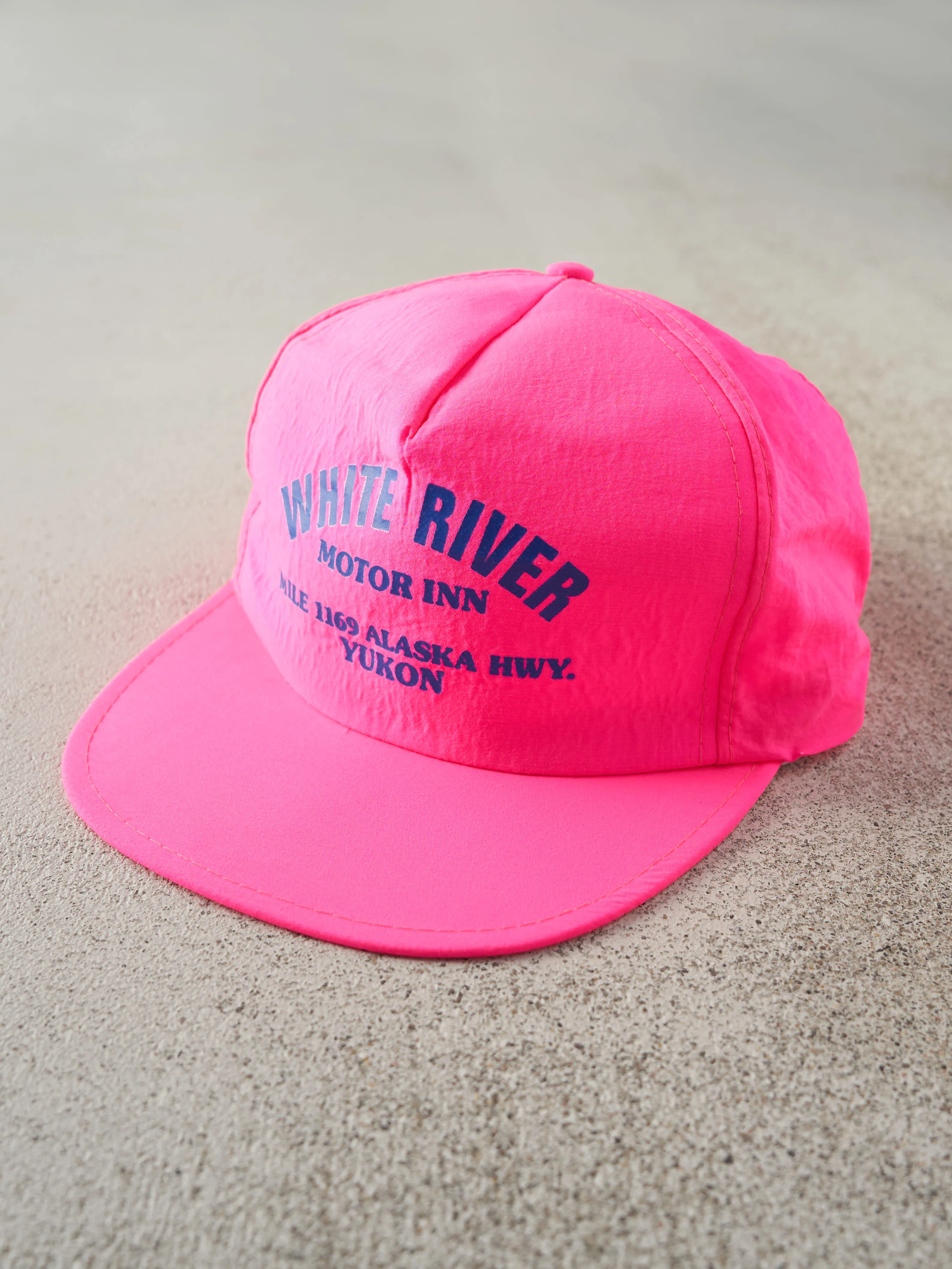 Vintage 80s Neon Pink White River Motor Inn Yukon Nylon Snapback sold by Rebalance Vintage product image thumbnail 2