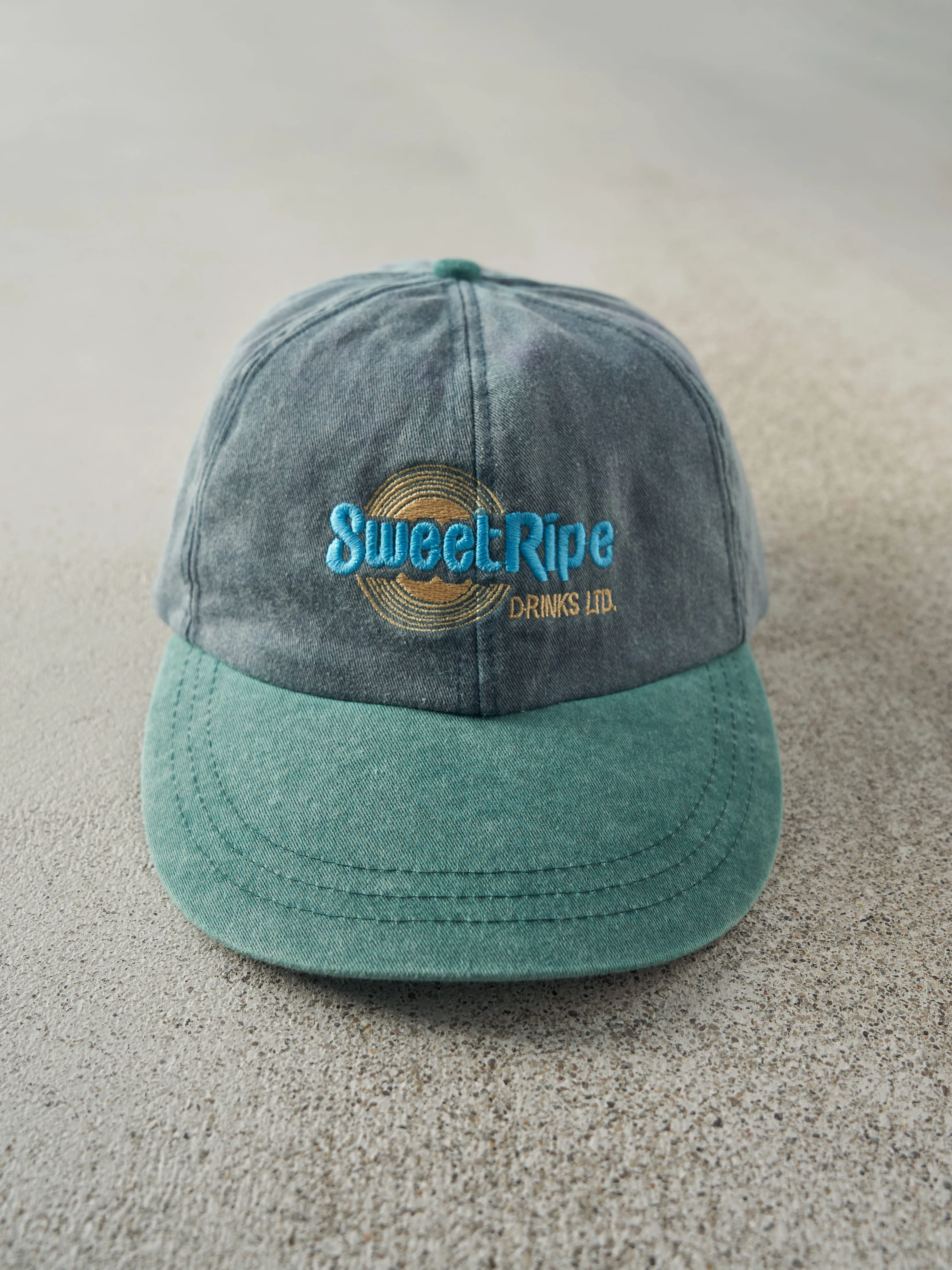 Vintage 90s Blue & Green Sweet Ripe Drinks Leather Strap Back sold by Rebalance Vintage