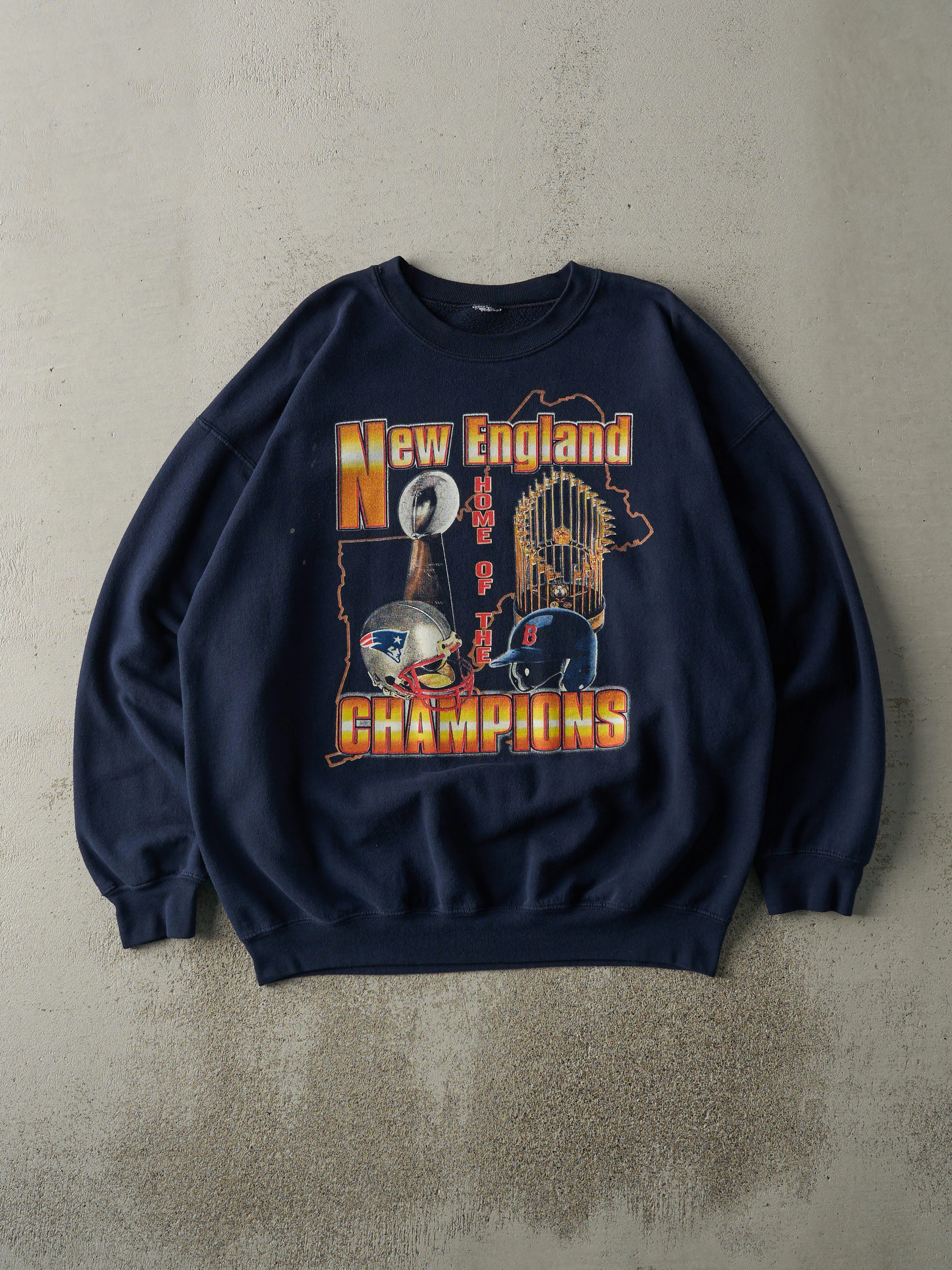 Vintage Y2K Navy Blue New England Patriots x Boston Redsox Crewneck (L/XL) sold by Rebalance Vintage