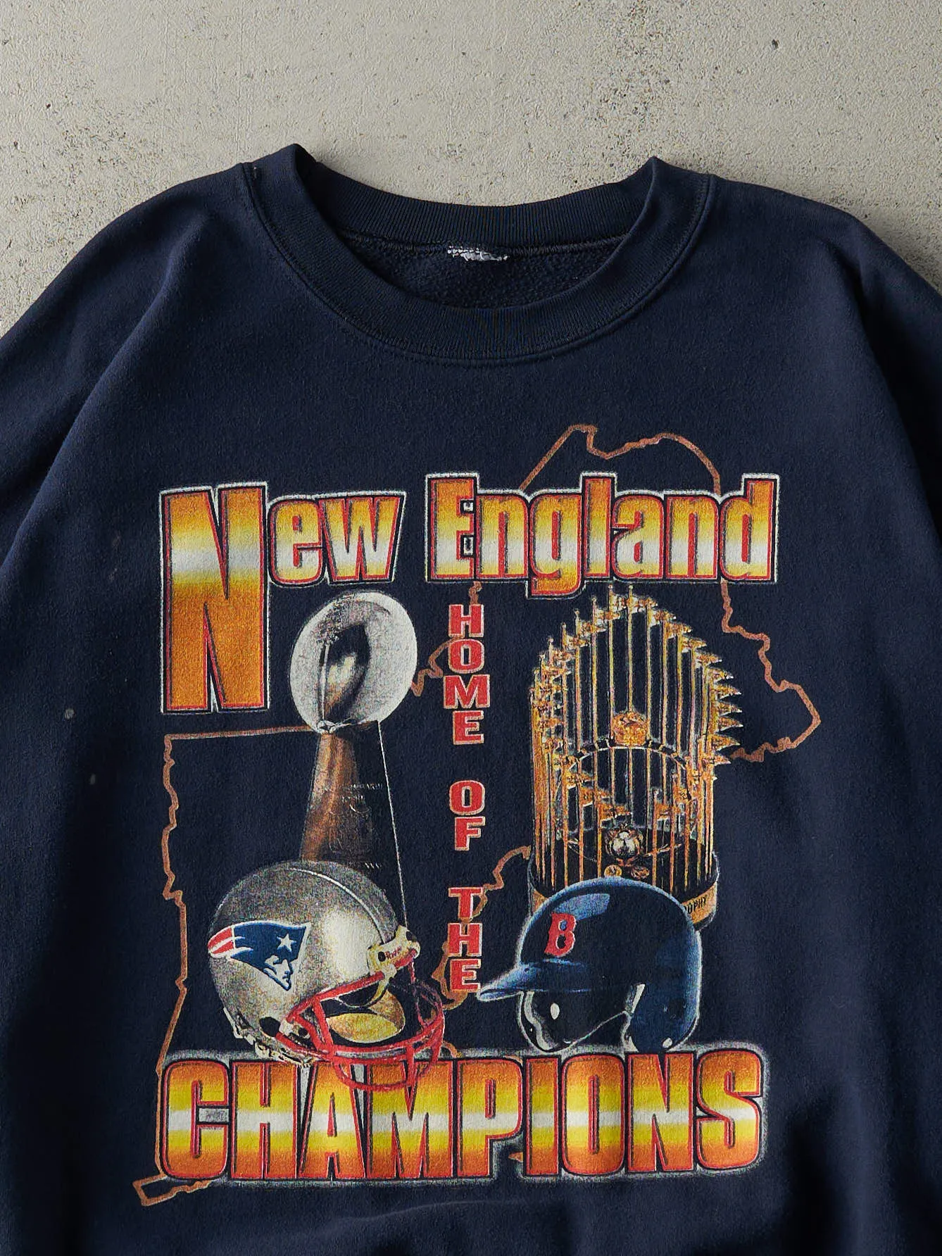 Vintage Y2K Navy Blue New England Patriots x Boston Redsox Crewneck (L/XL) sold by Rebalance Vintage product image thumbnail 2