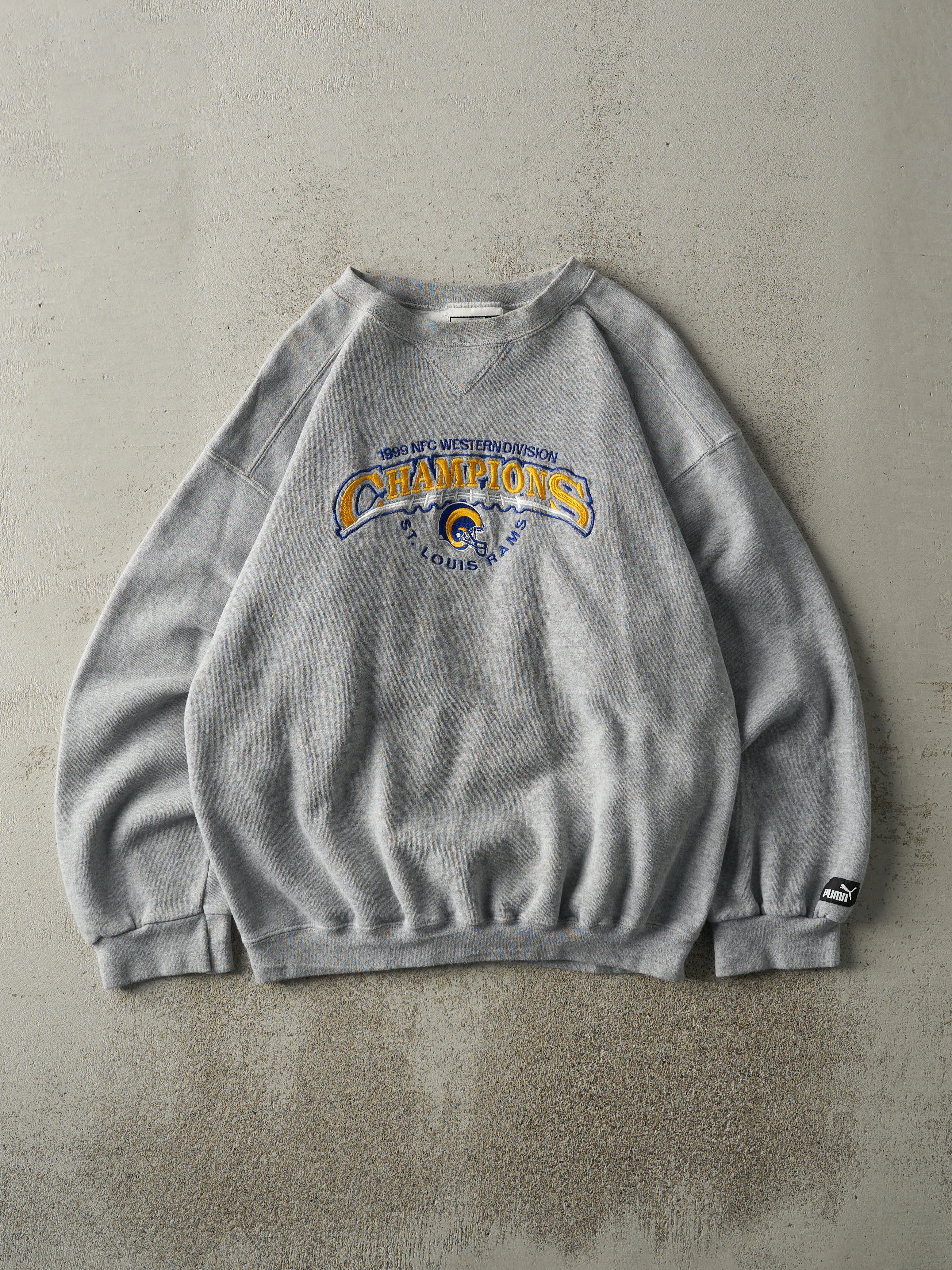 Vintage 99' Grey St Louis Rams NFC Western Division Champions Crewneck (L) sold by Rebalance Vintage