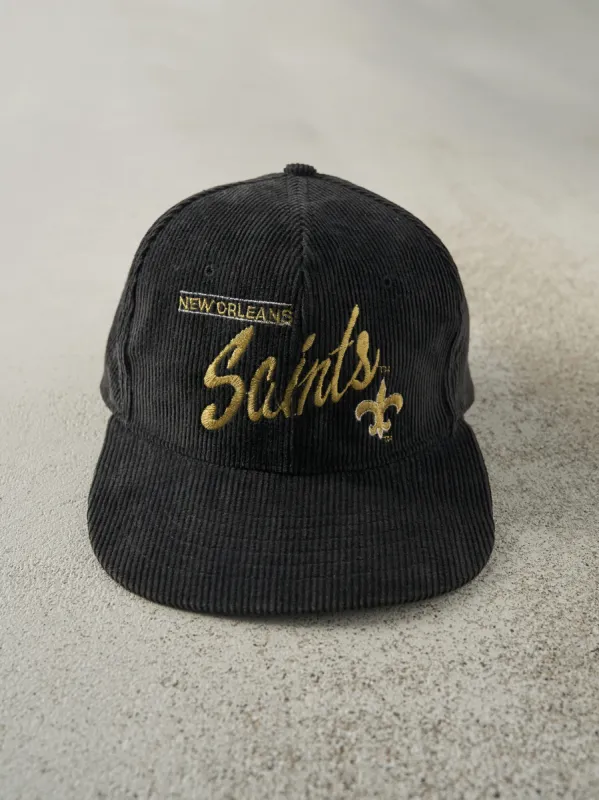 Vintage 90s Black New Orleans Saints Corduroy Snapback Hat sold by Rebalance Vintage