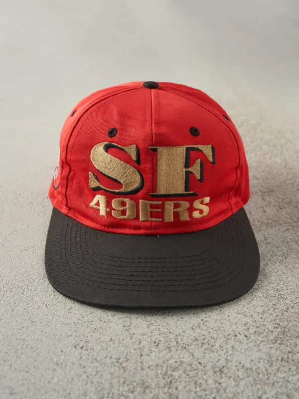 Vintage 90s Red & Black San Fran 49ers Snapback Hat sold by Rebalance Vintage
