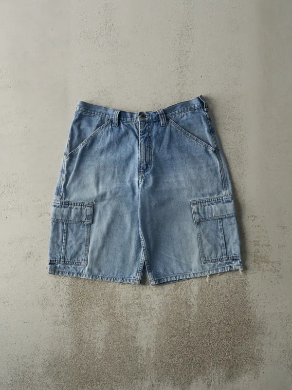 Vintage 90s Light Wash Lee Dungaree Cargo Jean Shorts (34x12) sold by Rebalance Vintage