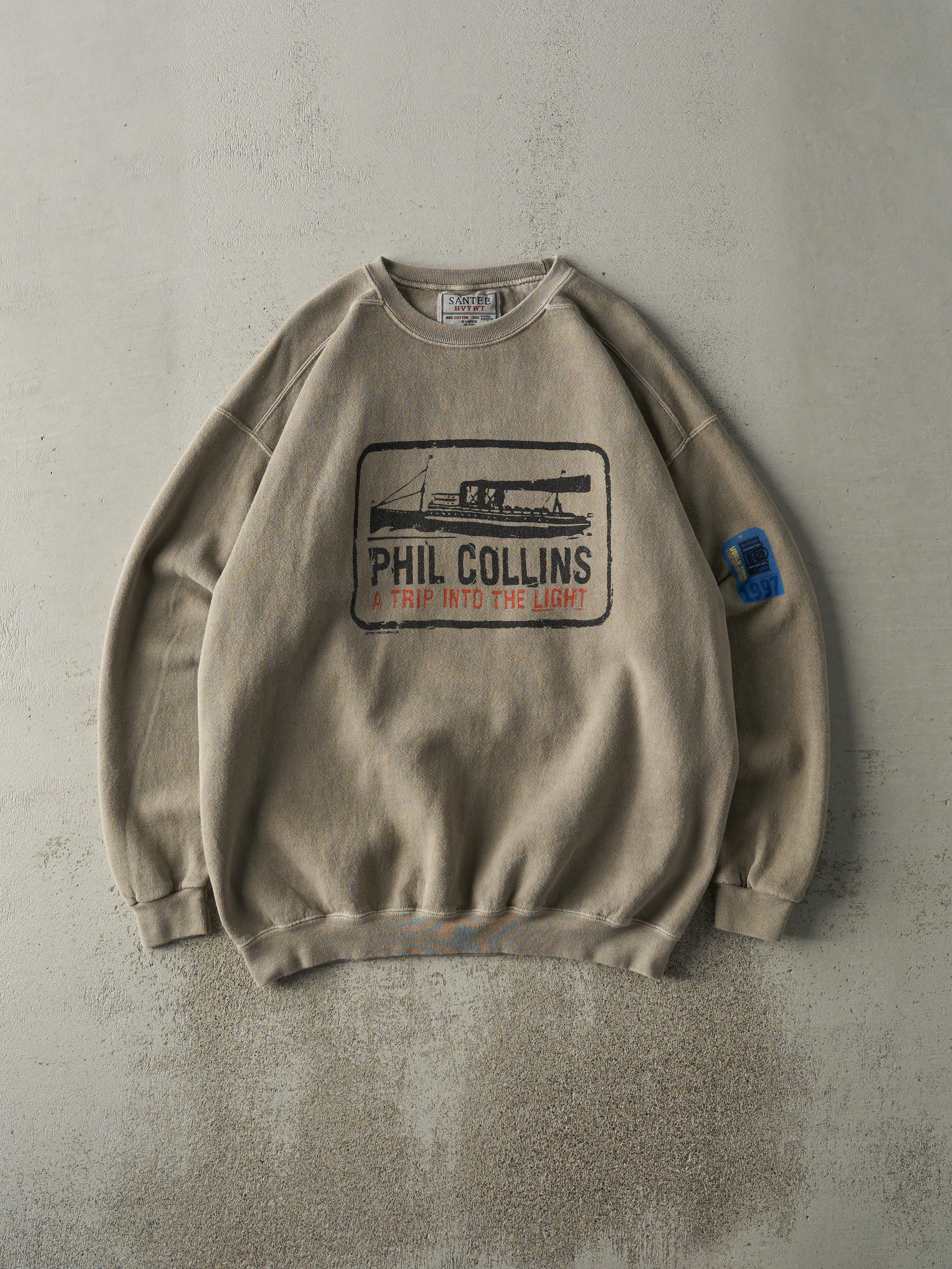 Vintage 97' Beige Phil Collins World Tour Crewneck (L) sold by Rebalance Vintage