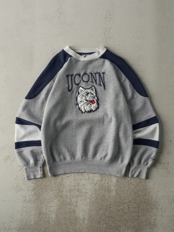Vintage 90s Grey UConn Embroidered Textured Crewneck (M) sold by Rebalance Vintage