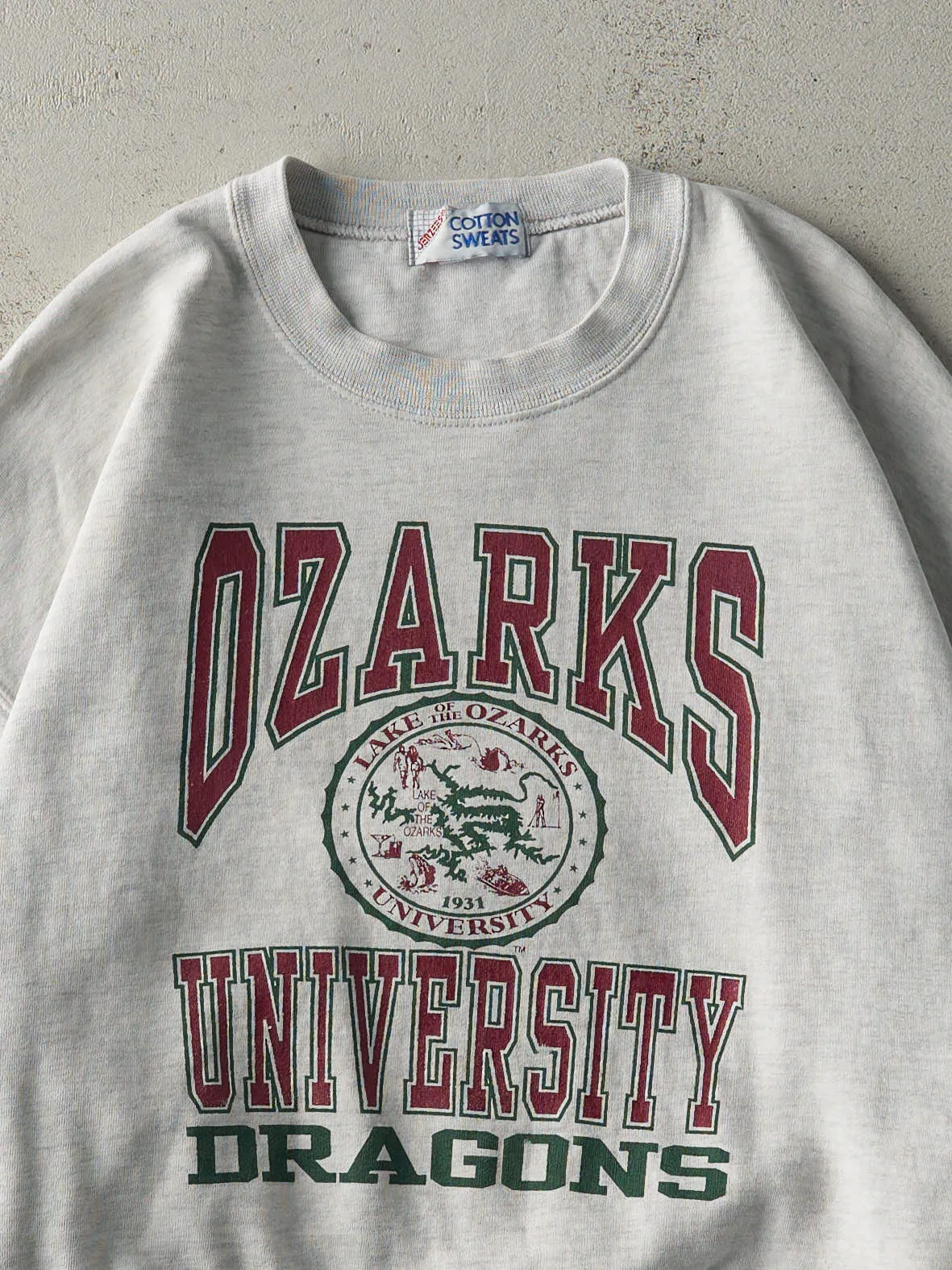 Vintage 90s Heather Grey Ozarks University Dragons Crewneck (L) sold by Rebalance Vintage product image thumbnail 2