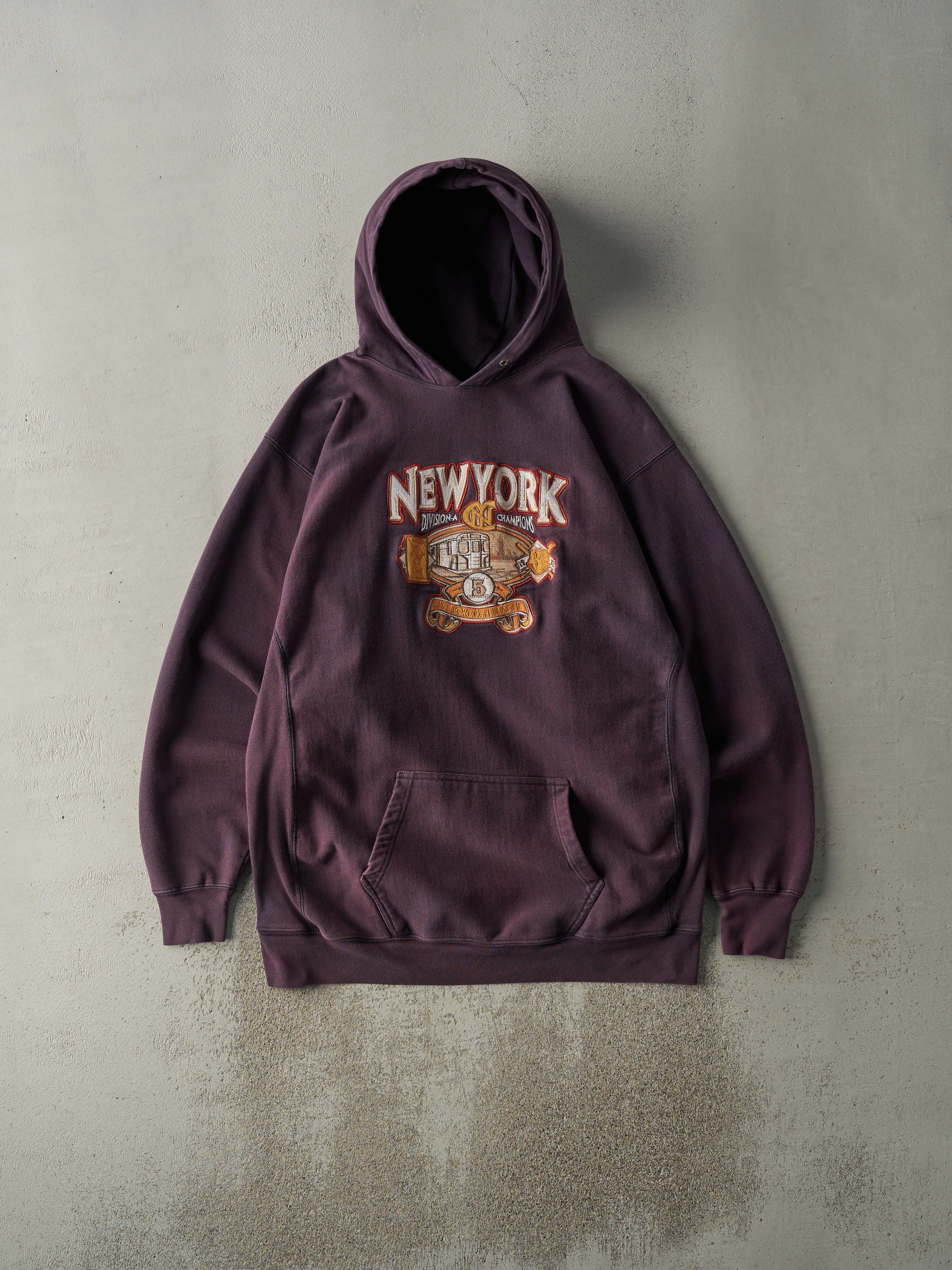 Vintage Y2K Purple New York 5 Borough League Embroidered Hoodie (XL/XXL) sold by Rebalance Vintage