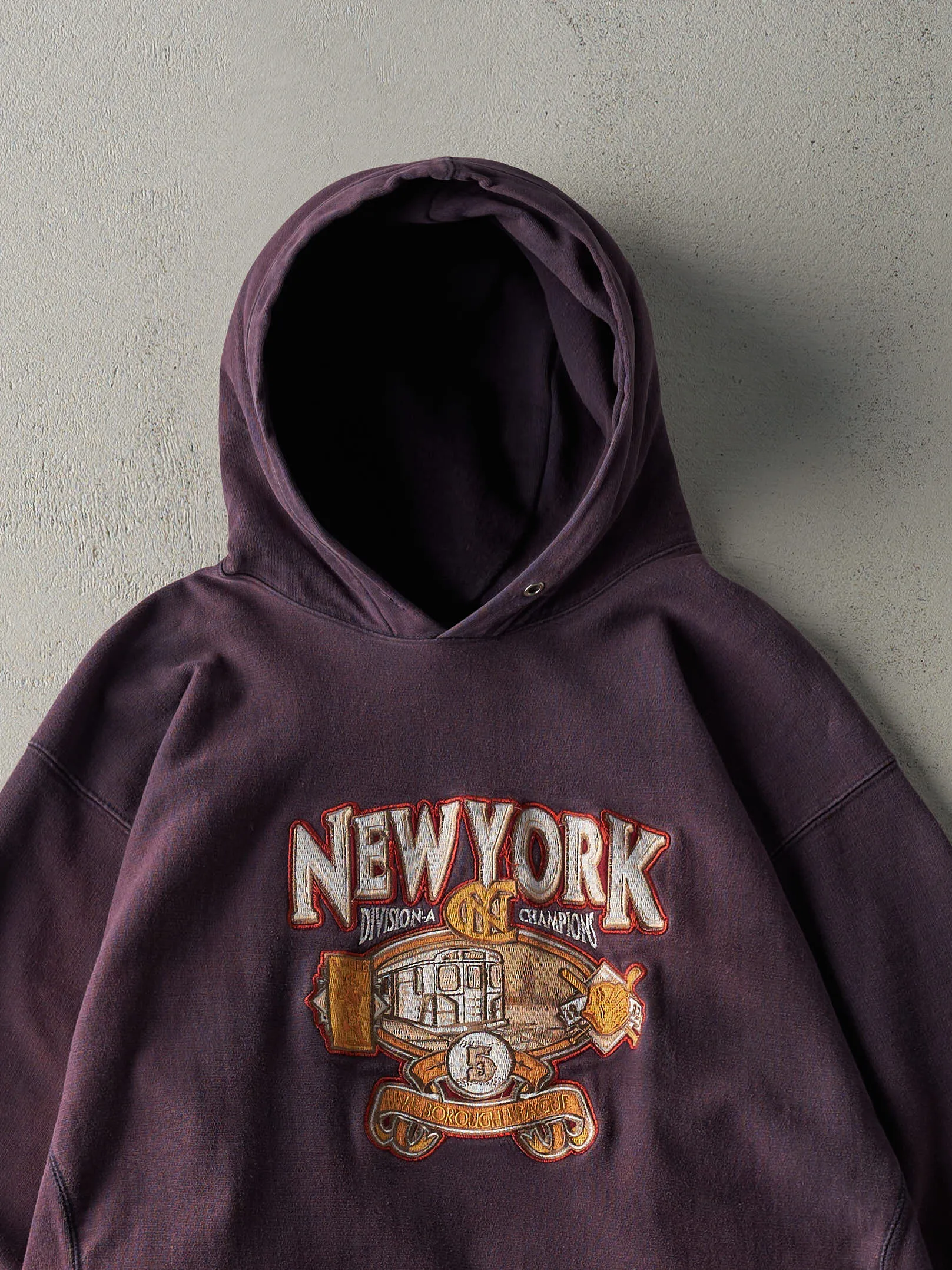 Vintage Y2K Purple New York 5 Borough League Embroidered Hoodie (XL/XXL) sold by Rebalance Vintage product image thumbnail 2