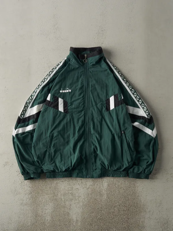 Vintage 90s Forest Green, Black & White Diadora Windbreaker Jacket (L) sold by Rebalance Vintage