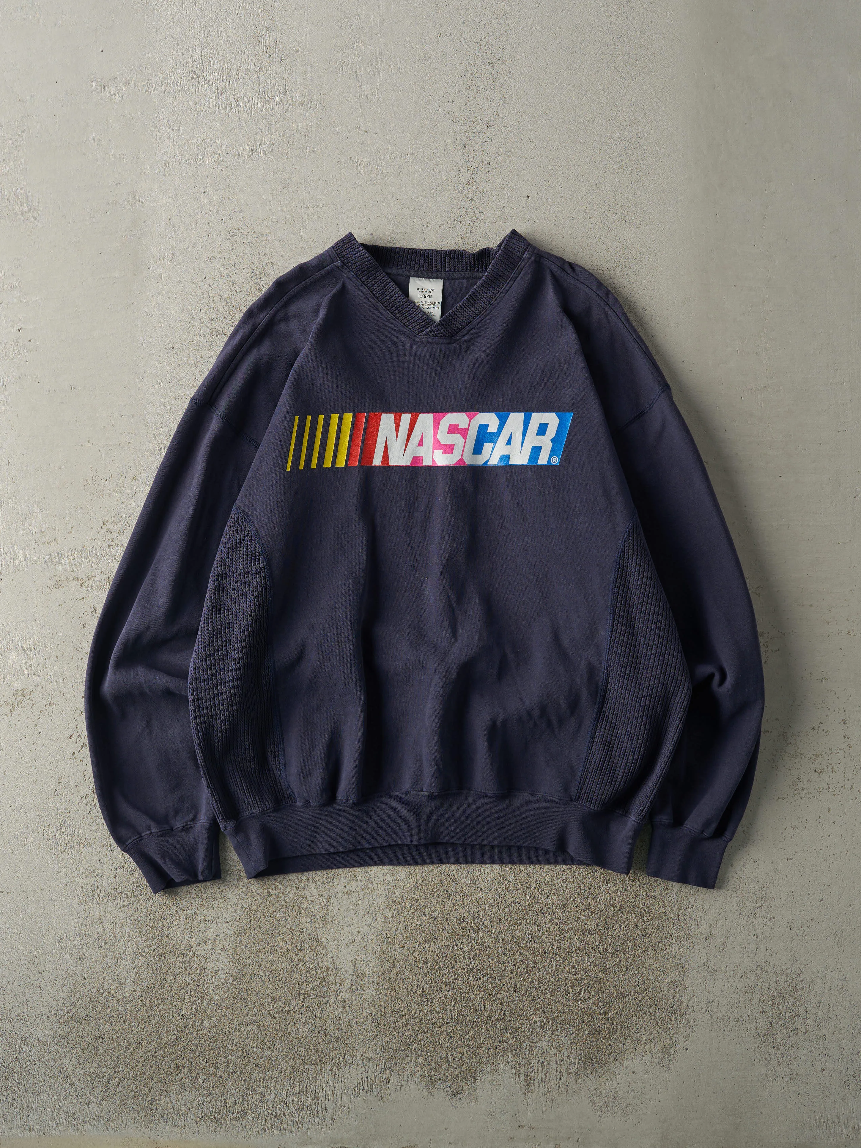 Vintage Y2K Navy Blue Nascar Knit Crewneck (L) sold by Rebalance Vintage