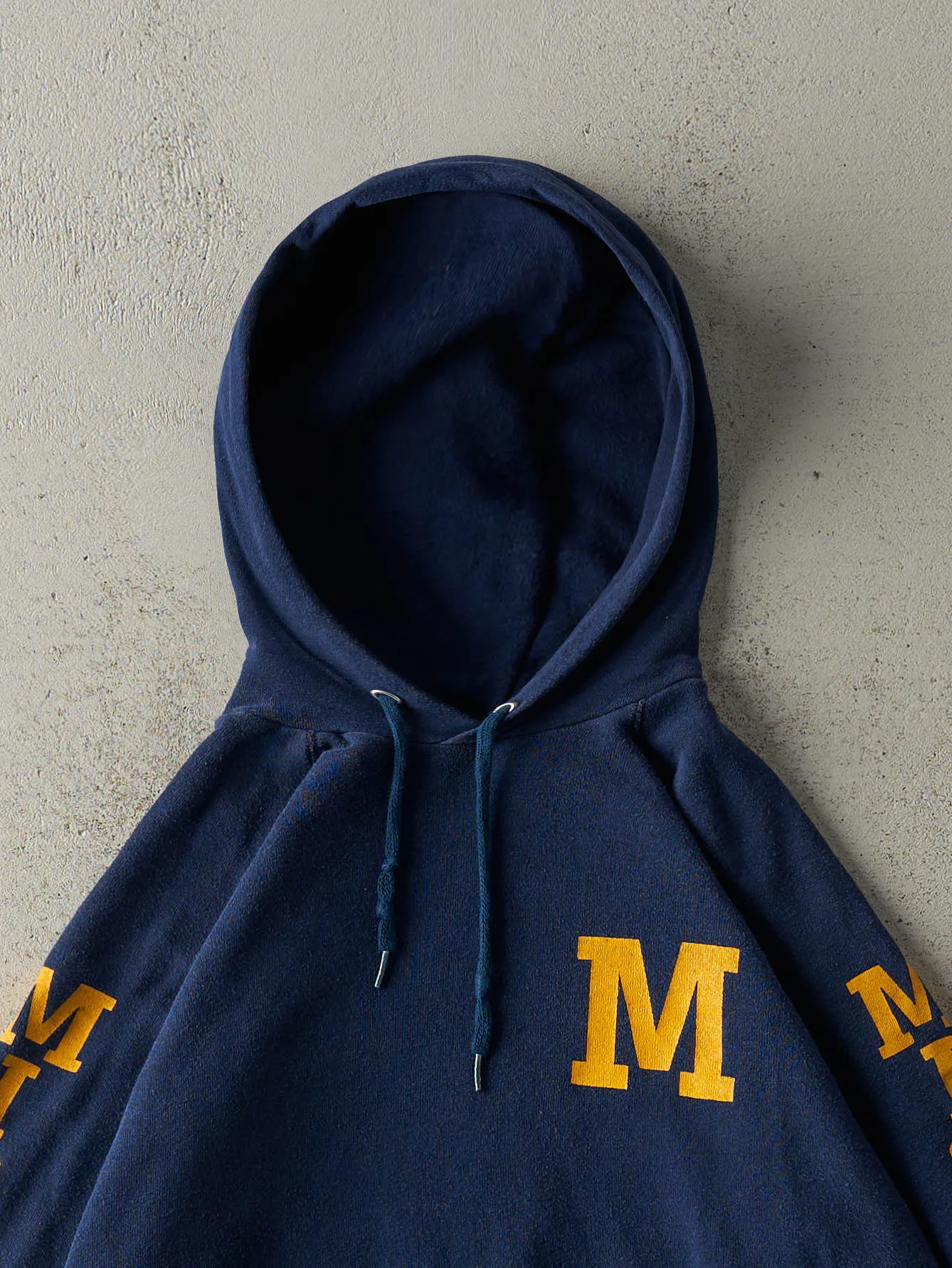 Vintage 80s Navy Blue University of Michigan Hoodie (S) sold by Rebalance Vintage product image thumbnail 2